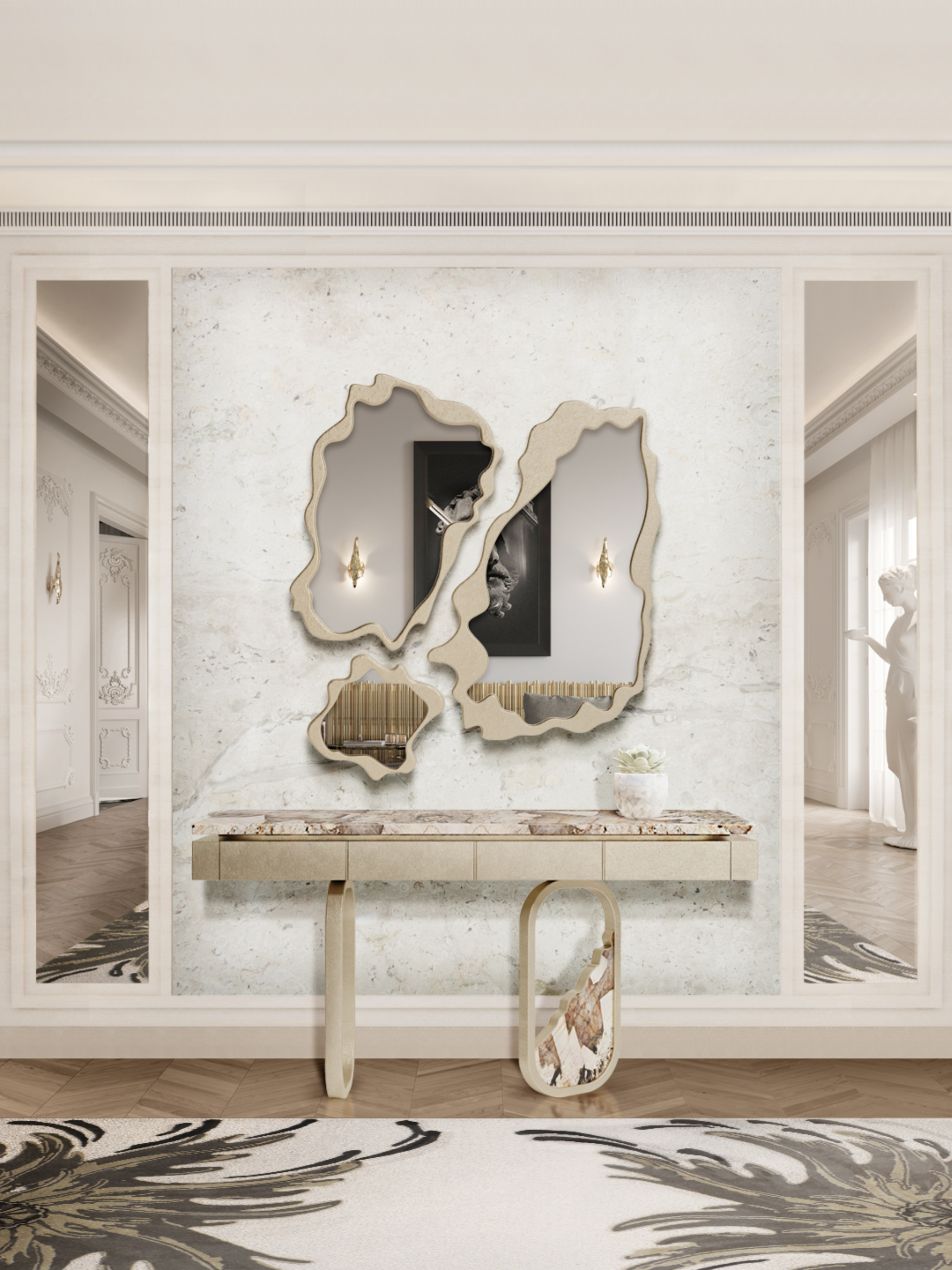 Luxurious hallway design with the Neptuno&nbsp;rug by Rug'Society