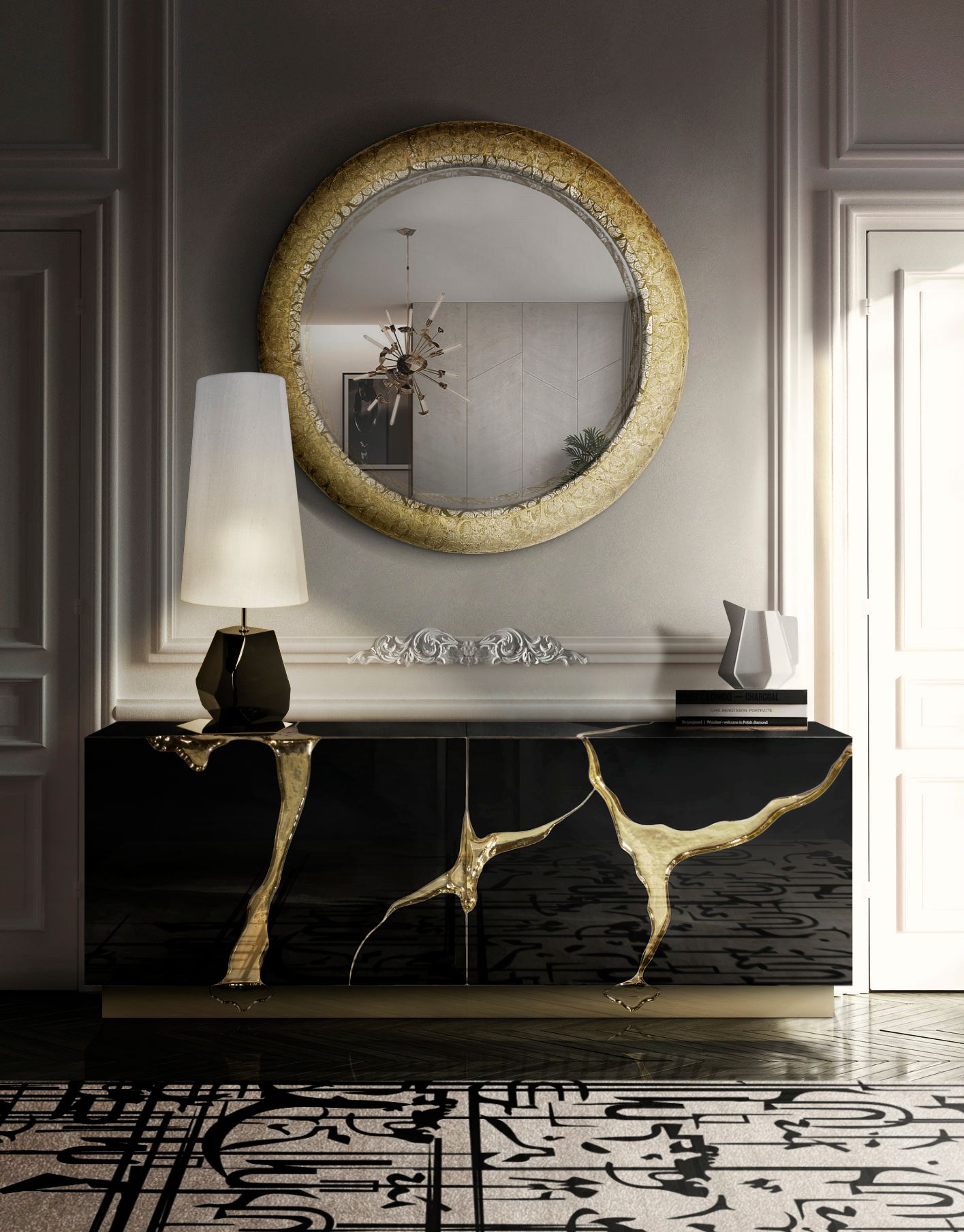 Luxurious Hallway With Black Ink&nbsp;Rug by Rug'Society