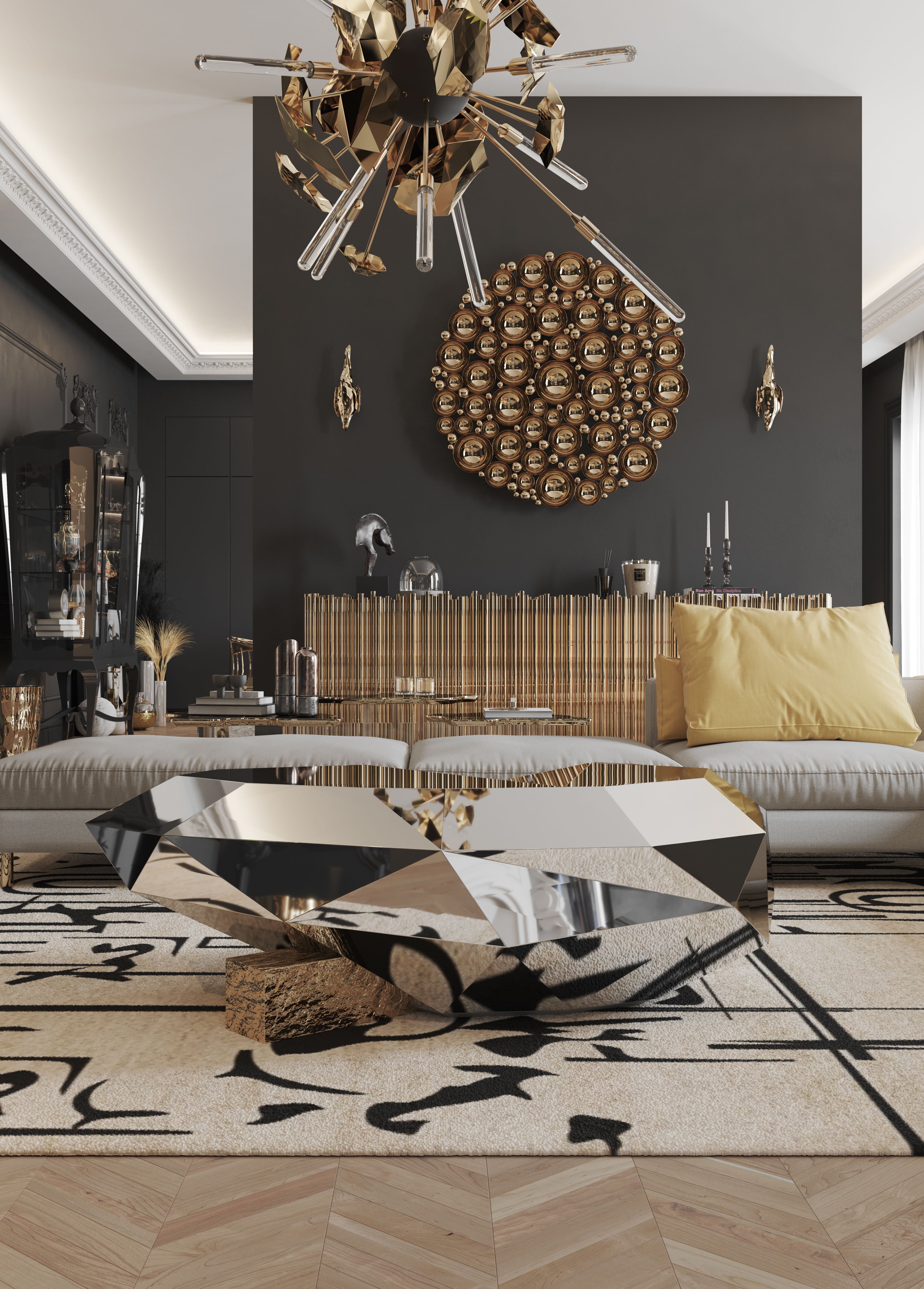 Luxurious Living Room With Black Ink Urban&nbsp;Rug by Rug'Society