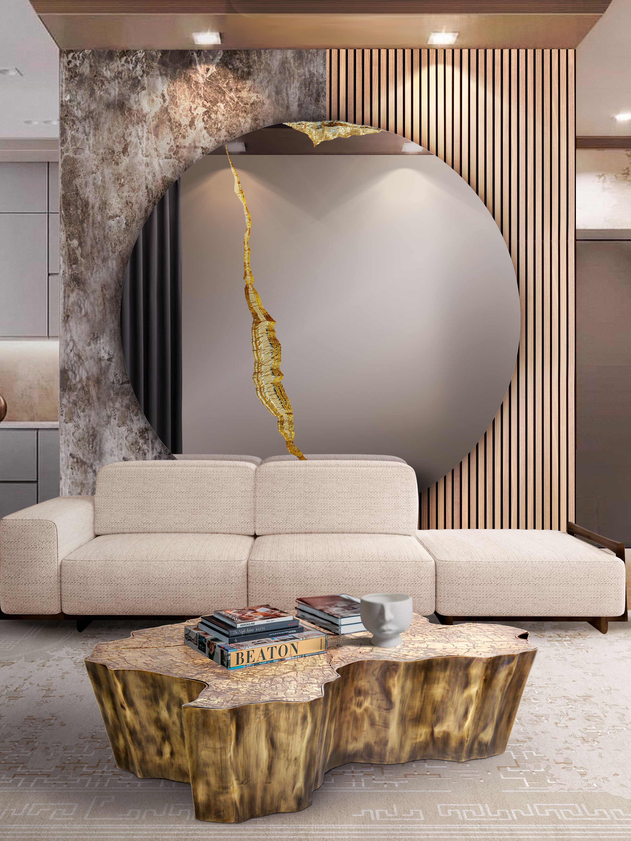 Luxurious Living Room with the Abstract Ruin&nbsp;Rug by Rug'Society