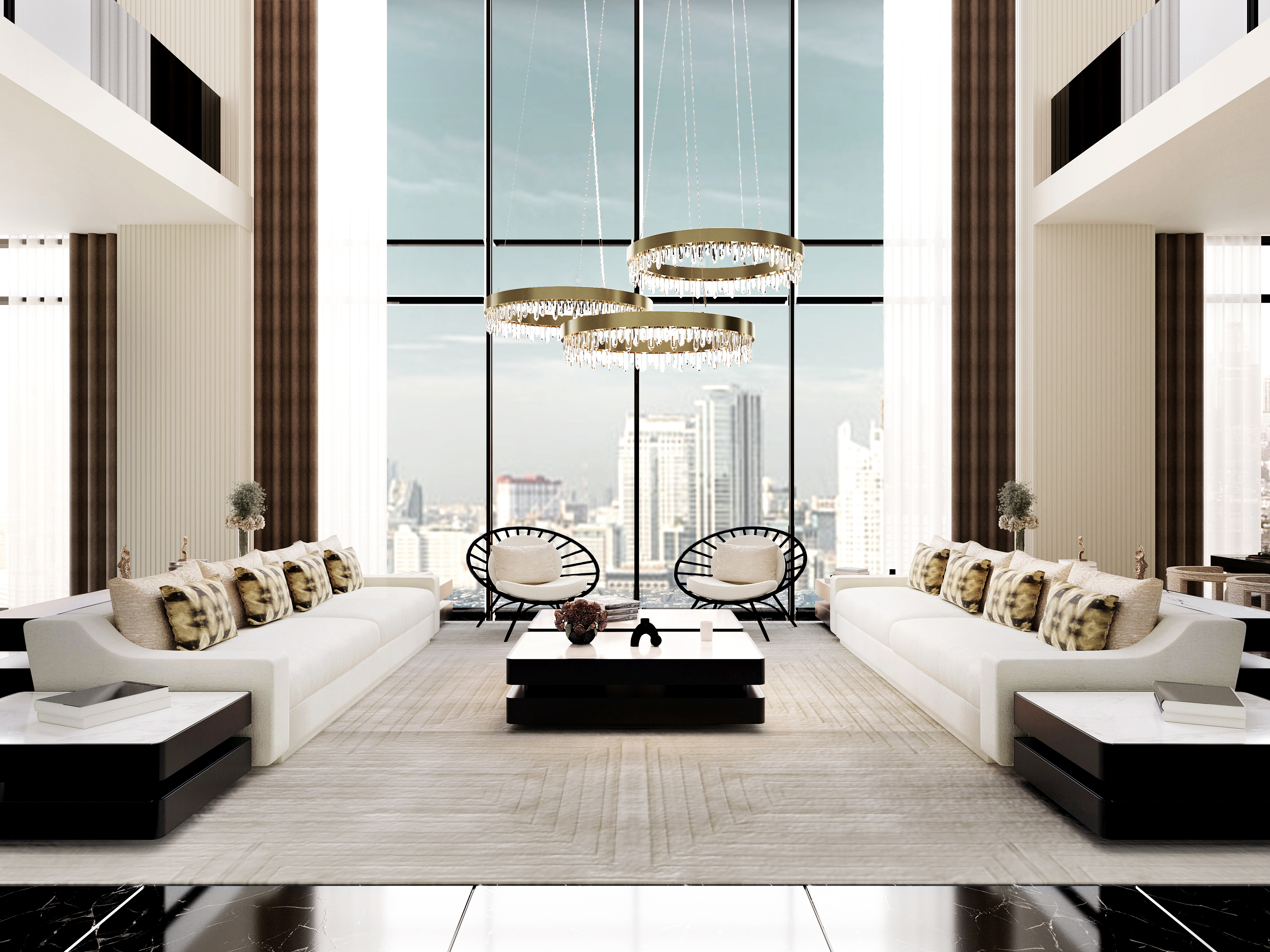 Luxurious Living Room with the Neutral High-end White Garden&nbsp;Rug by Rug'Society