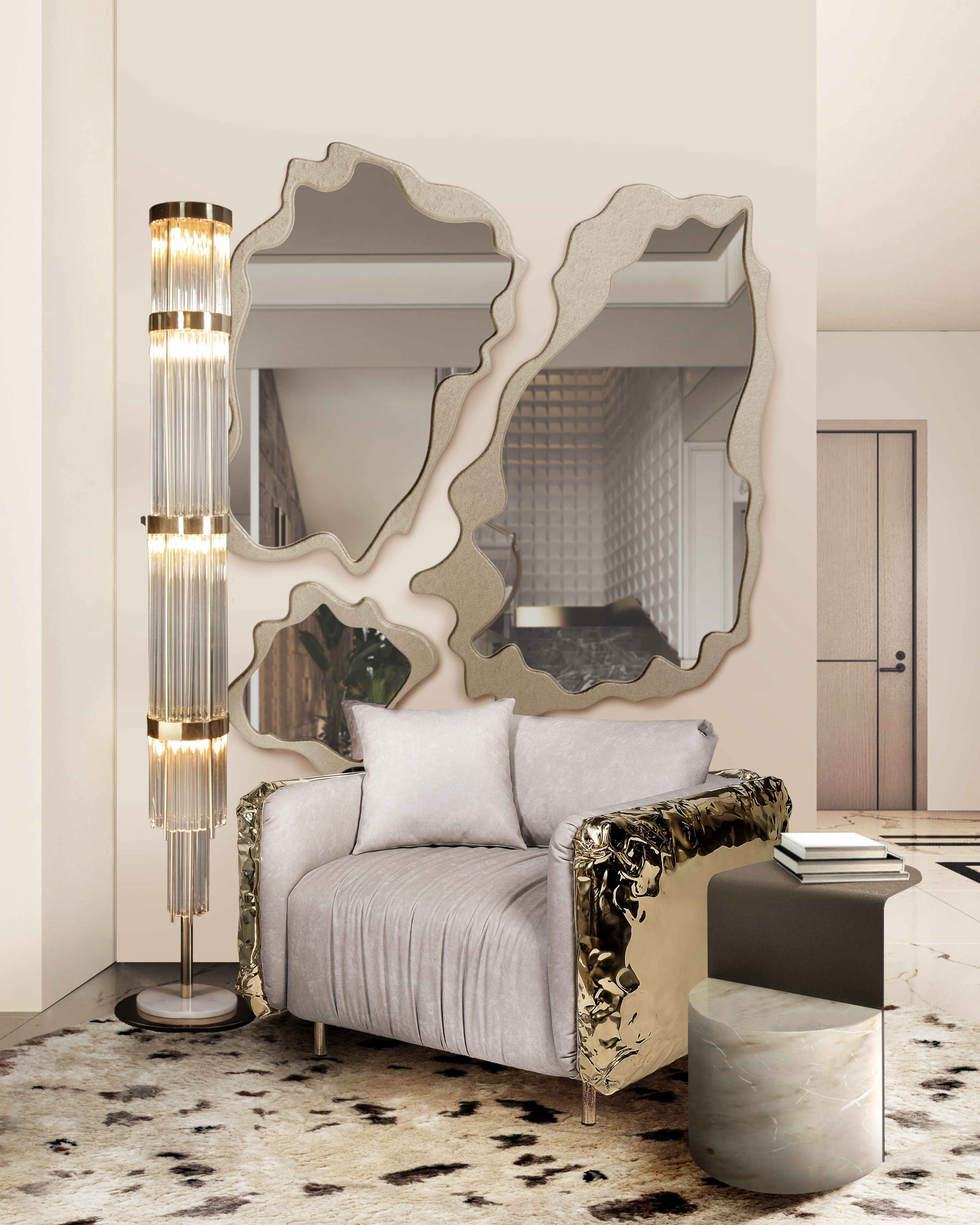 Luxurious reading corner with the shaggy Oslo&nbsp;rug by Rug'Society