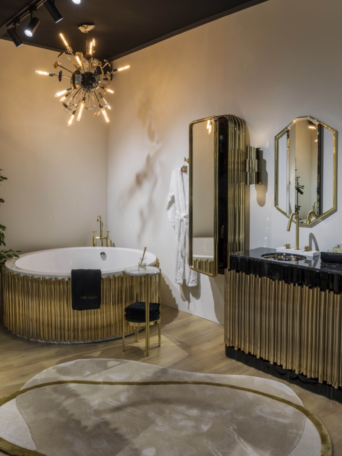 Luxury Gold Tones Bathroom Design With Blush&nbsp;Rug by Rug'Society