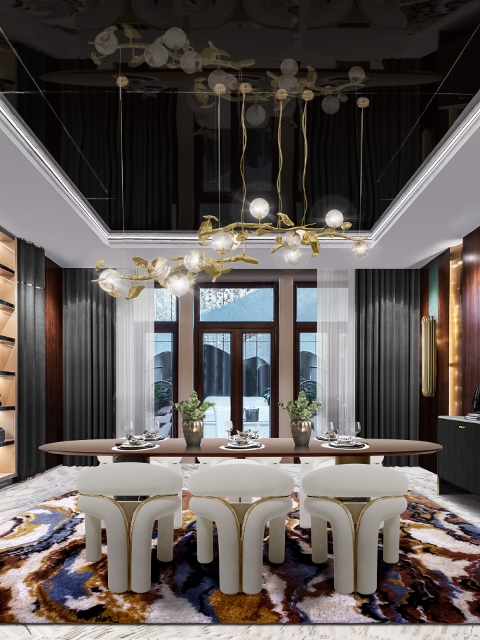 Luxury Mid-Century Dining Room With La Land&nbsp;Rug by Rug'Society