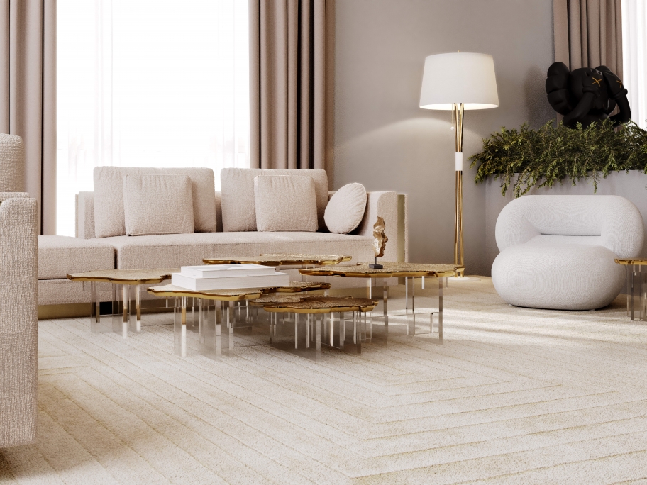 Luxury Neutral Living Room With White Garden&nbsp;Rug by Rug'Society