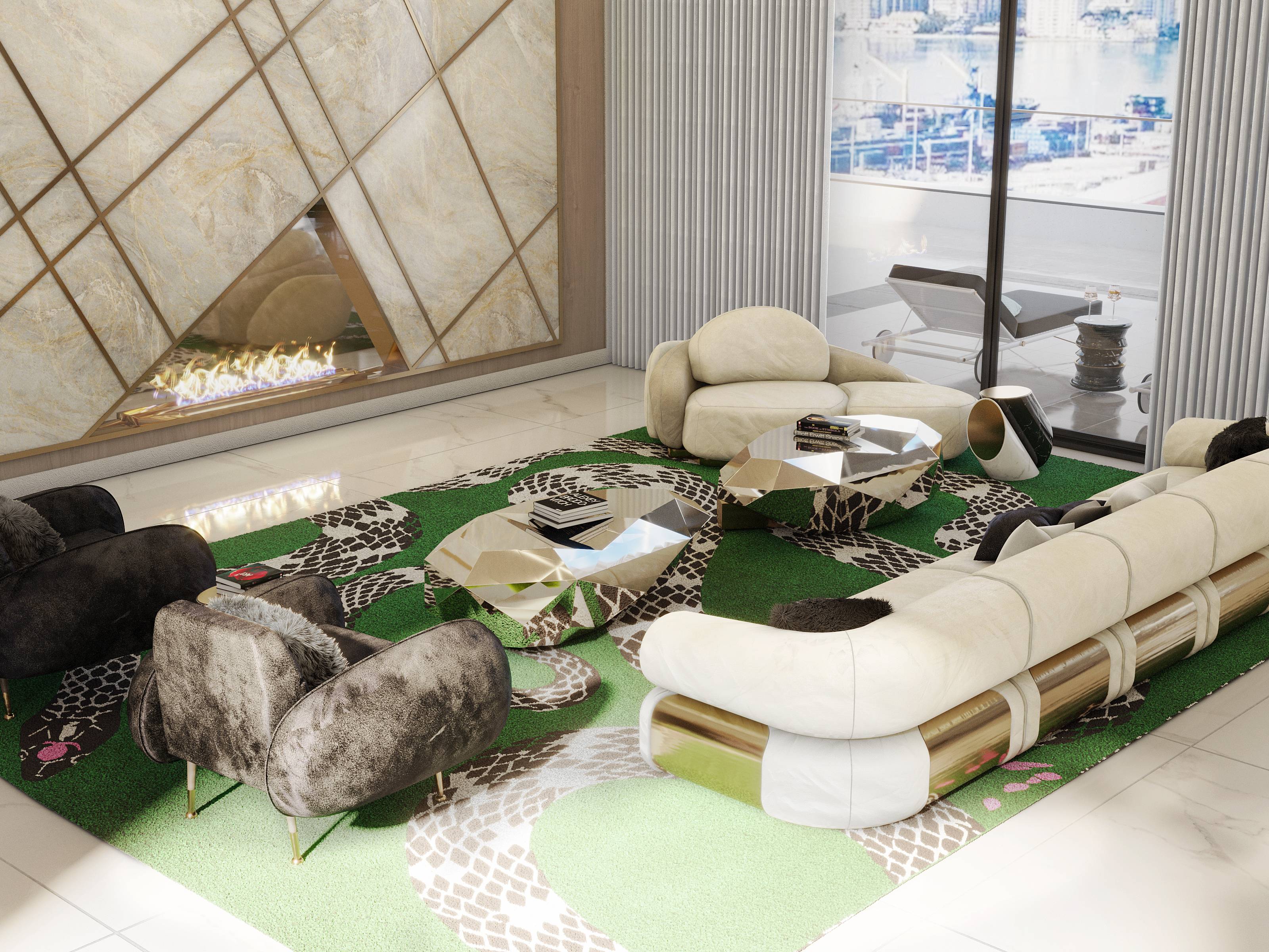 MAGNIFICENT LIVING ROOM WITH THE SNAKE&nbsp;RUG by Rug'Society