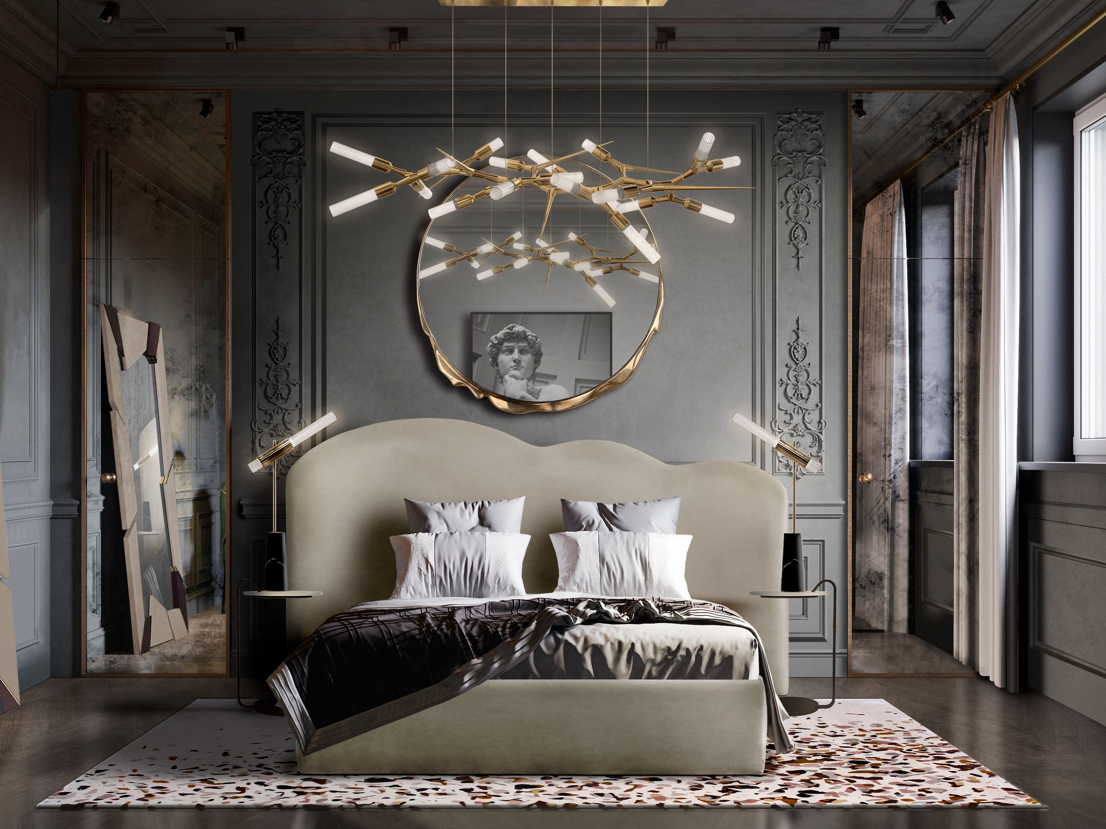 Majestic Bedroom With Classic Lines and Terrazzo&nbsp;Rug by Rug'Society