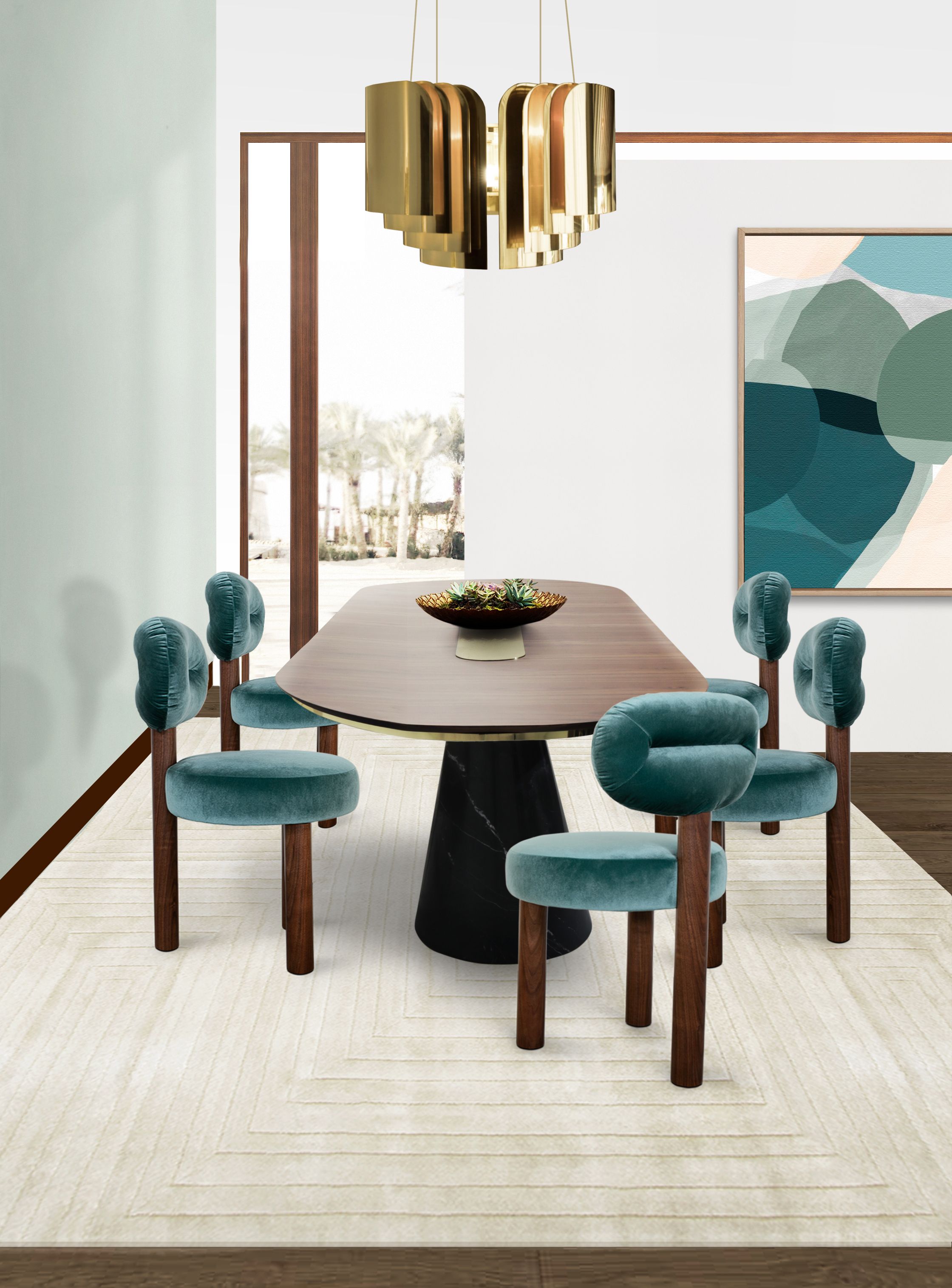 Mid-Century Dining Room With White Garden&nbsp;Rug by Rug'Society
