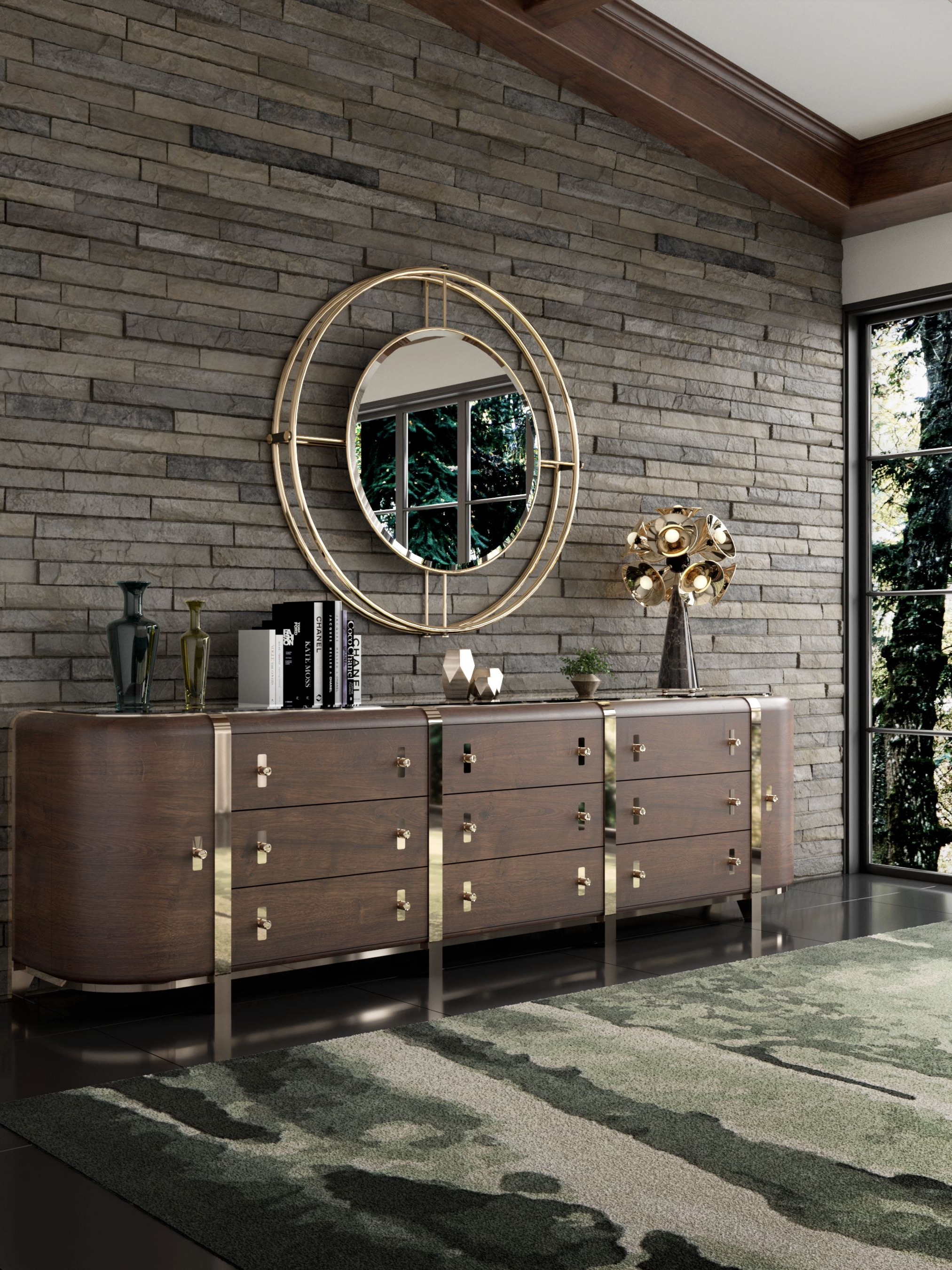 Mid-Century Entryway With Möos Botanical&nbsp;Rug by Rug'Society