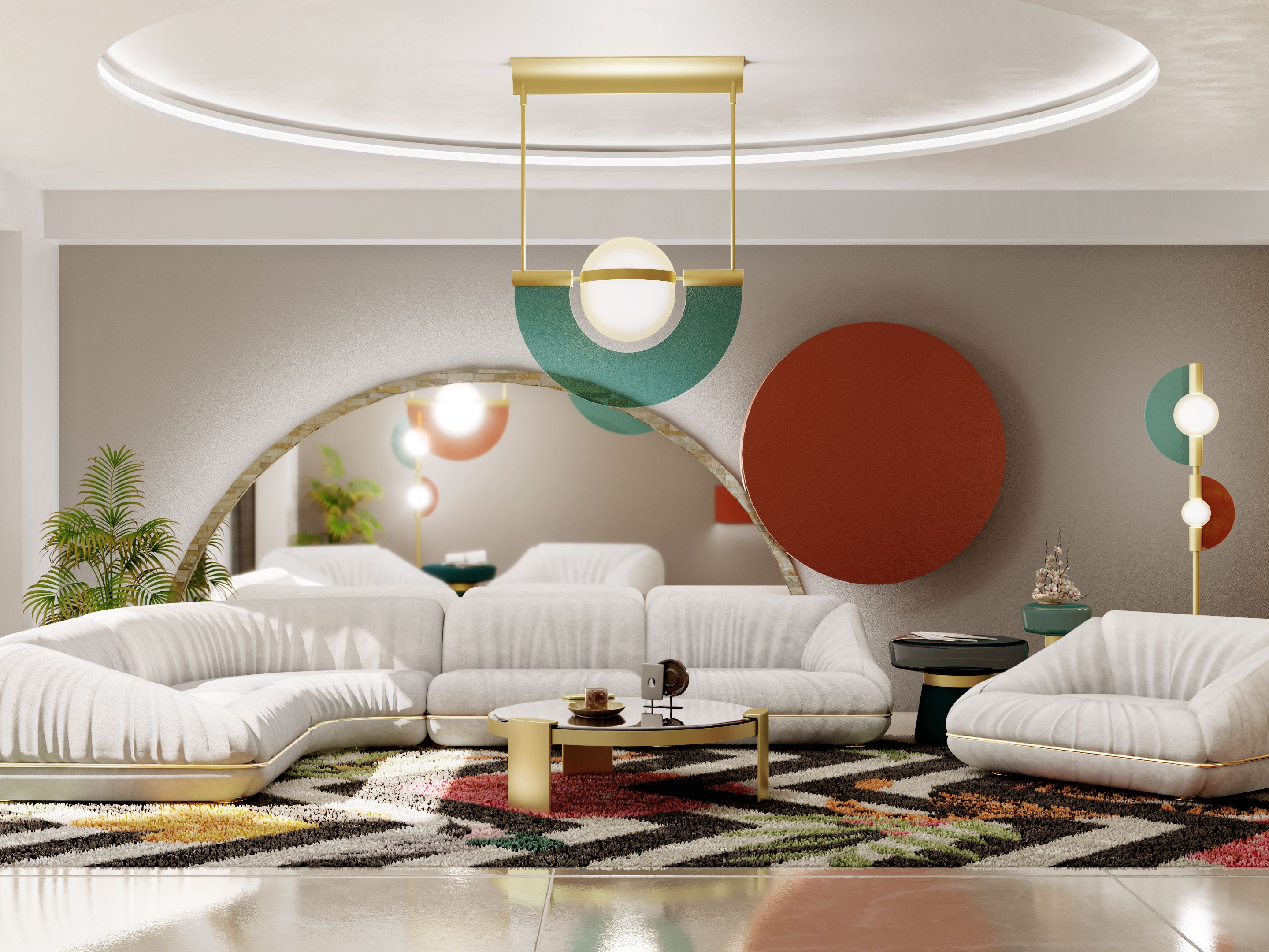 Mid-Century Living Room With Savana Colorful&nbsp;Rug by Rug'Society