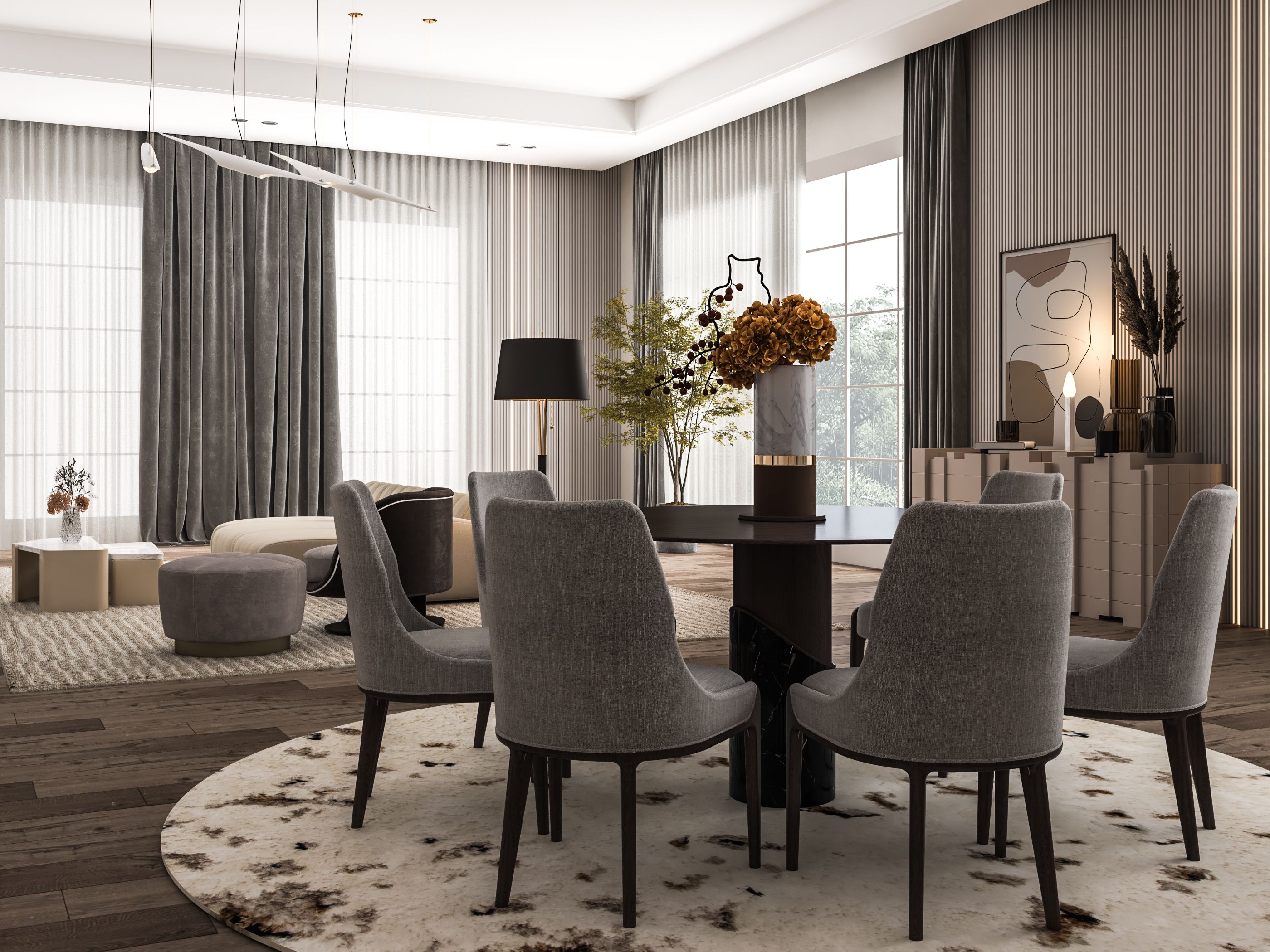 Minimal Dining Room With Oslo Round&nbsp;Rug by Rug'Society