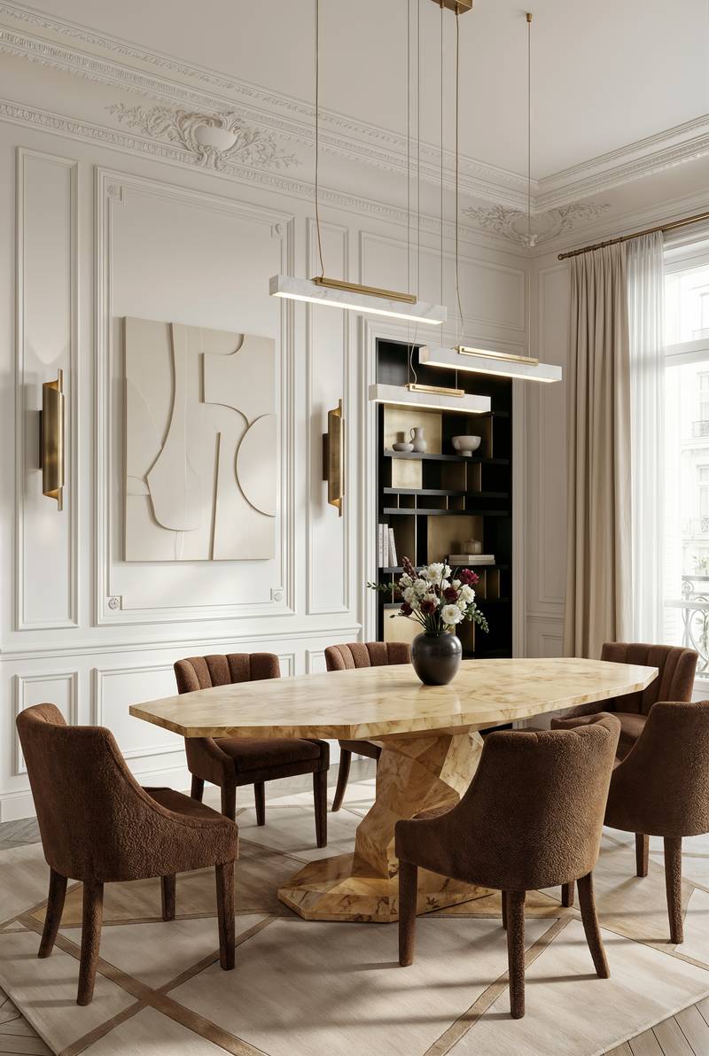Minimalist Luxury Dining Room With Bauhau&nbsp;Rug by Rug'Society