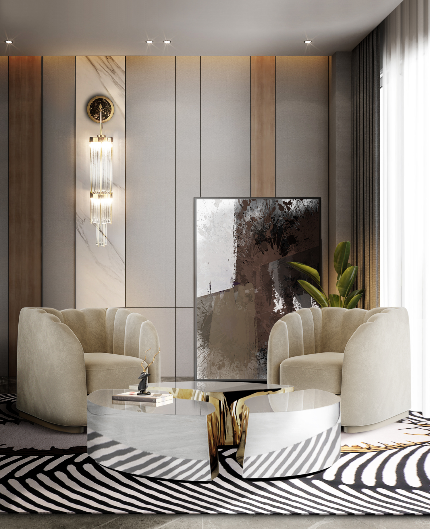 Modern and luxurious living room with the Couple&nbsp;rug by Rug'Society