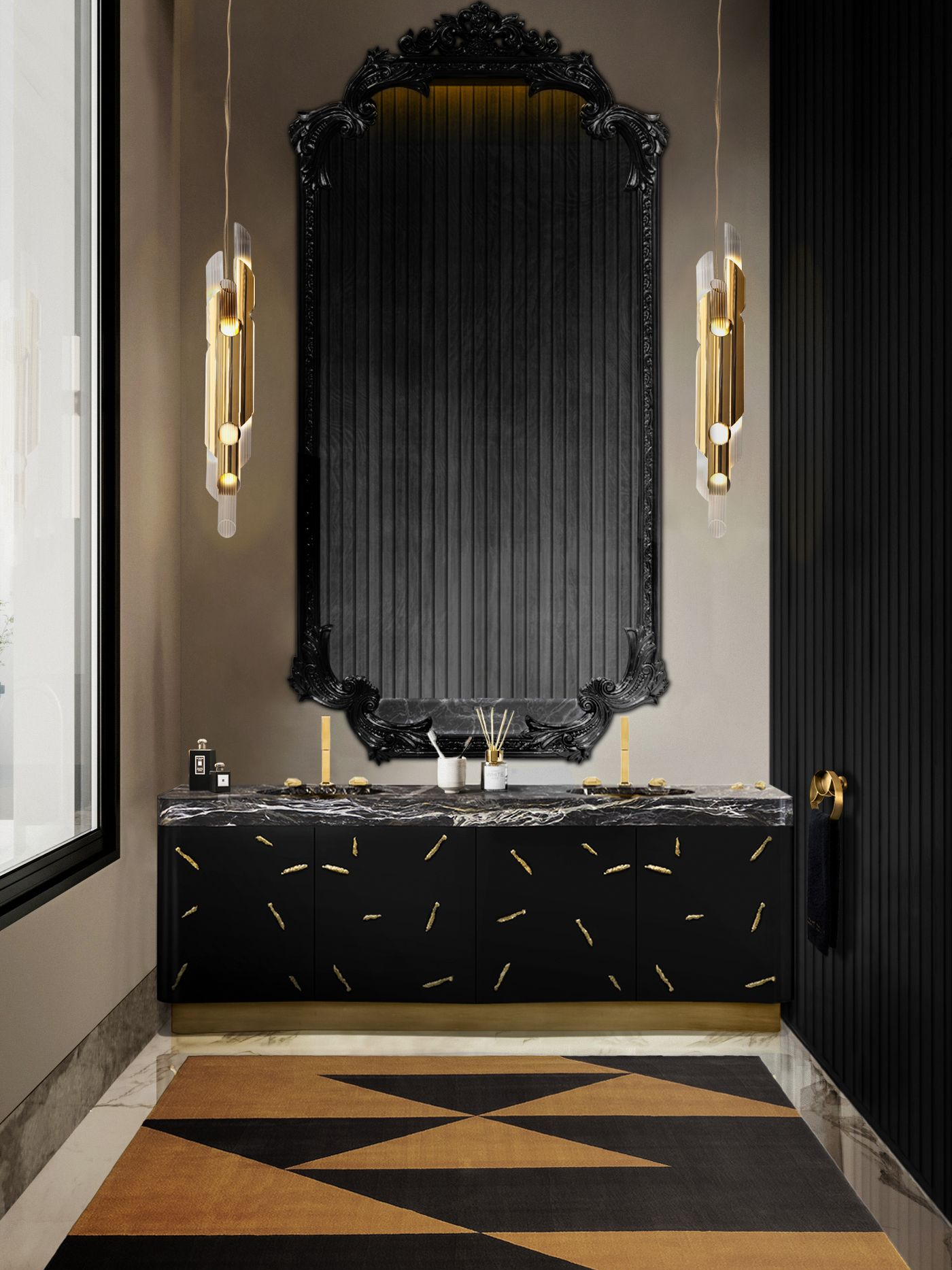 Modern Bathroom with Handmade Origami&nbsp;Rug by Rug'Society