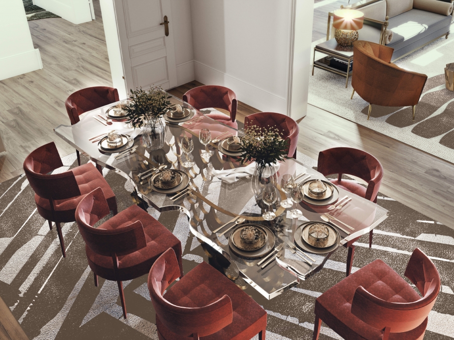 Modern Bold Dining Room With Palm&nbsp;Rug by Rug'Society