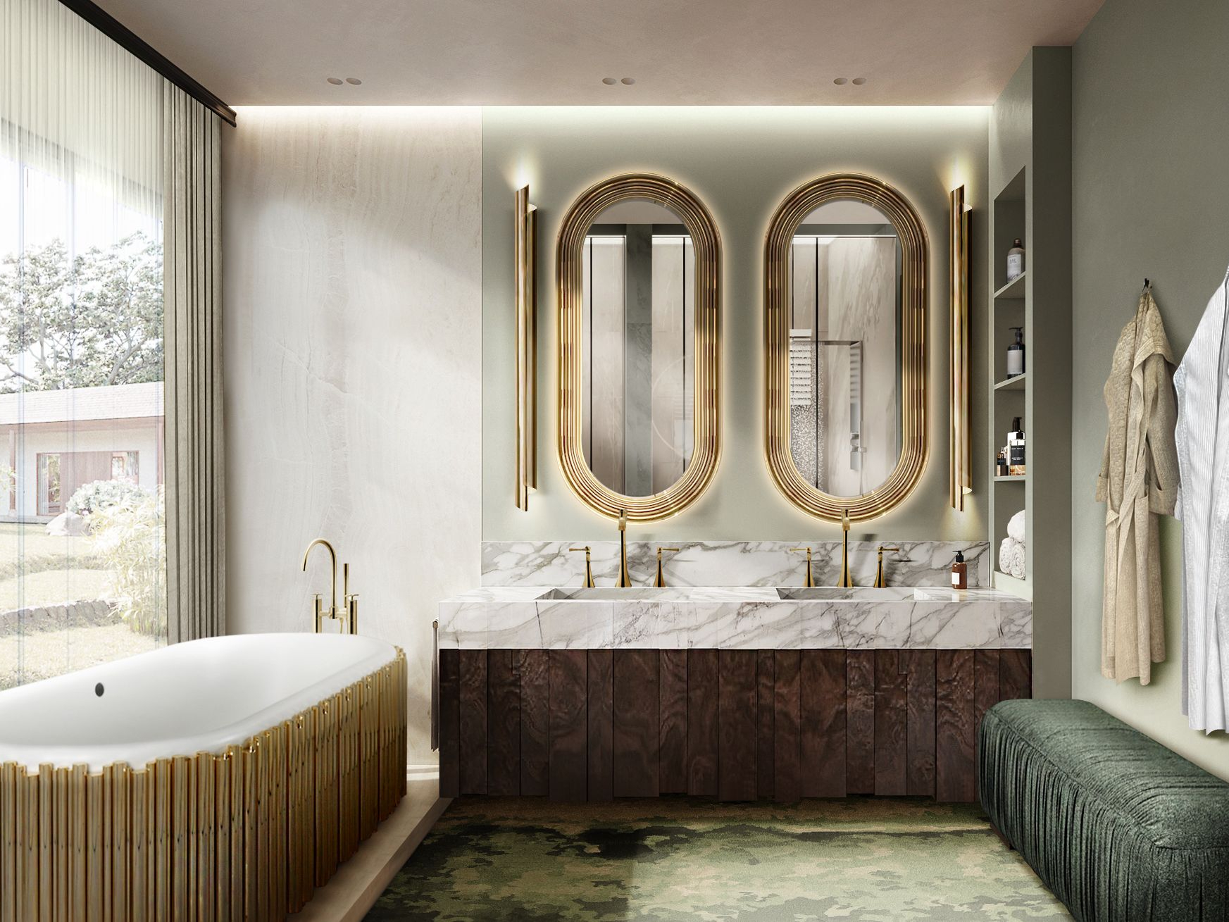 Modern Classic Bathroom With Möos Green&nbsp;Rug by Rug'Society