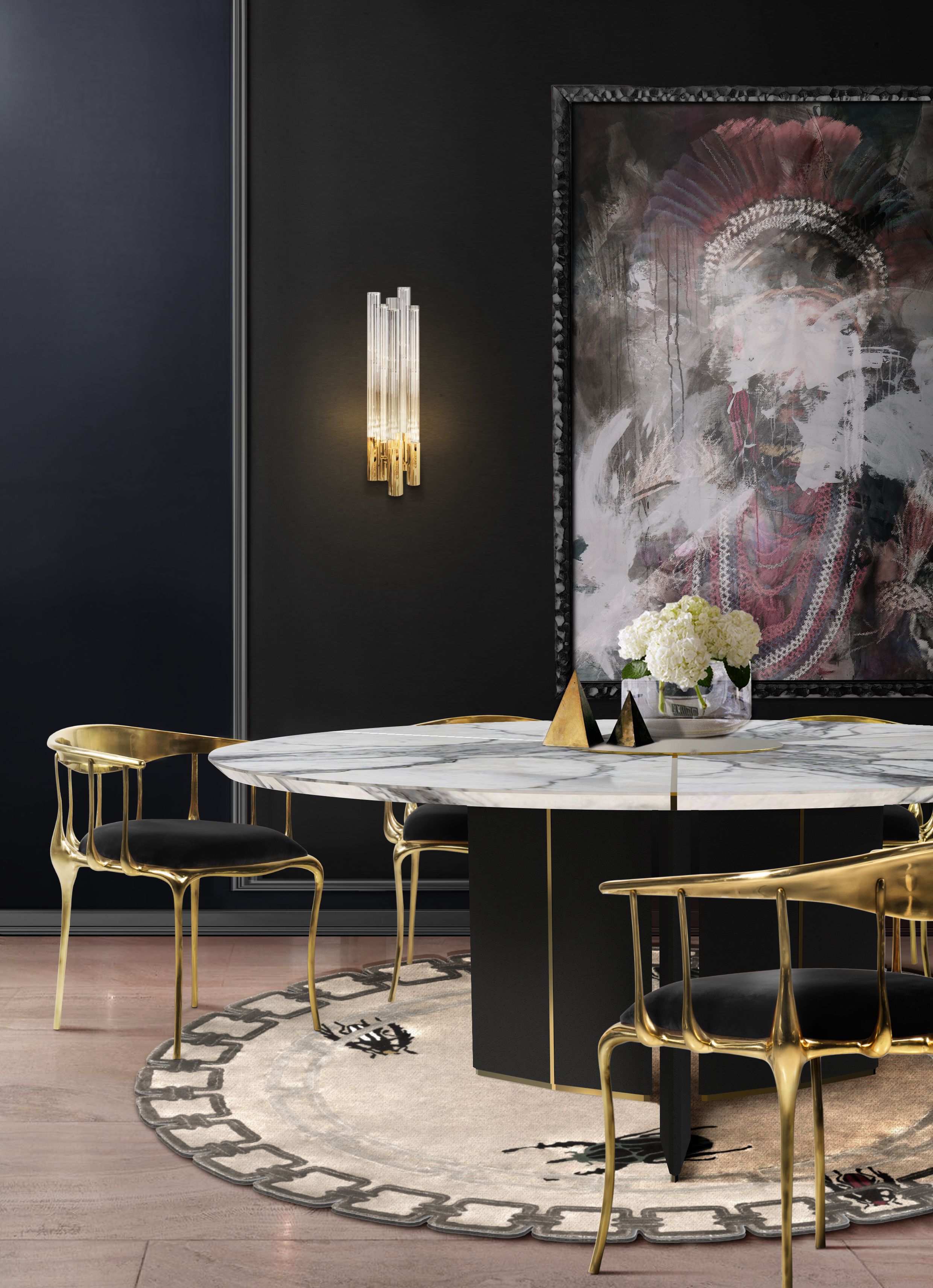 Modern Classic Dining Room With Golden&nbsp;Details by Rug'Society