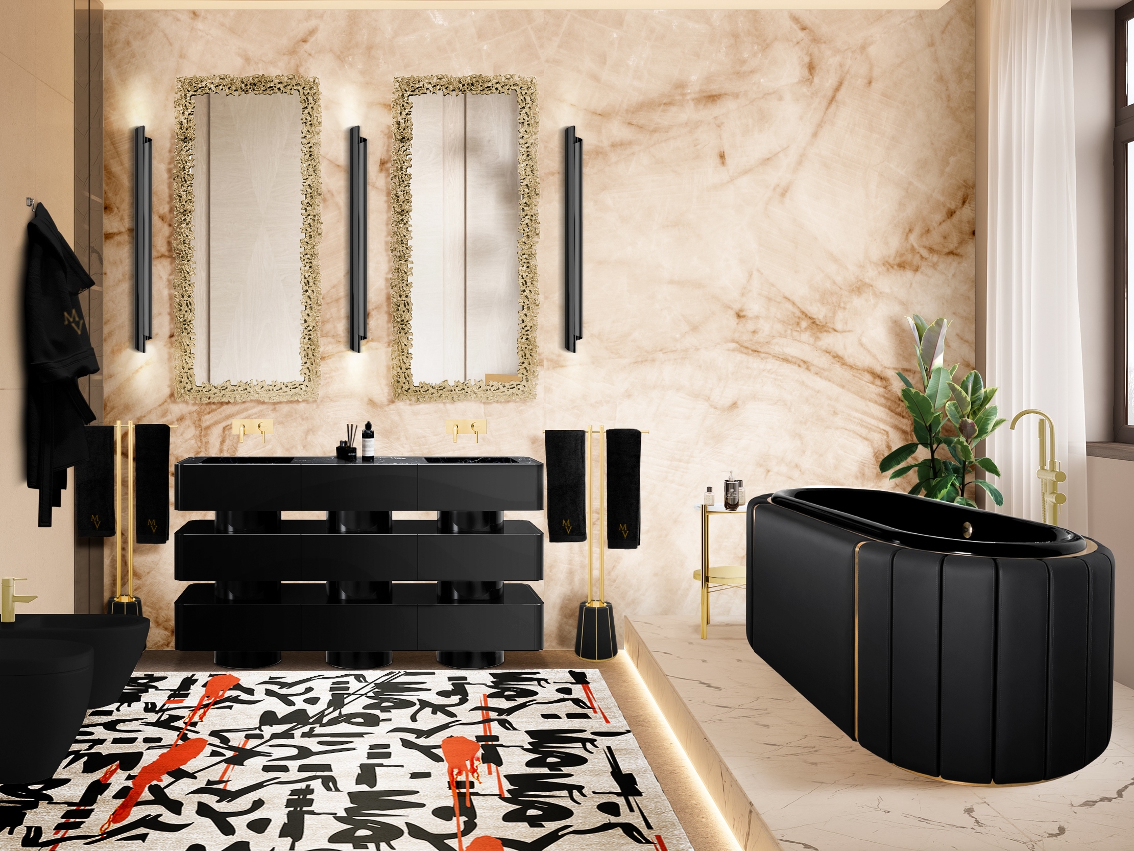 Modern Contemporary Bathroom With Inkaholic&nbsp;Rug by Rug'Society