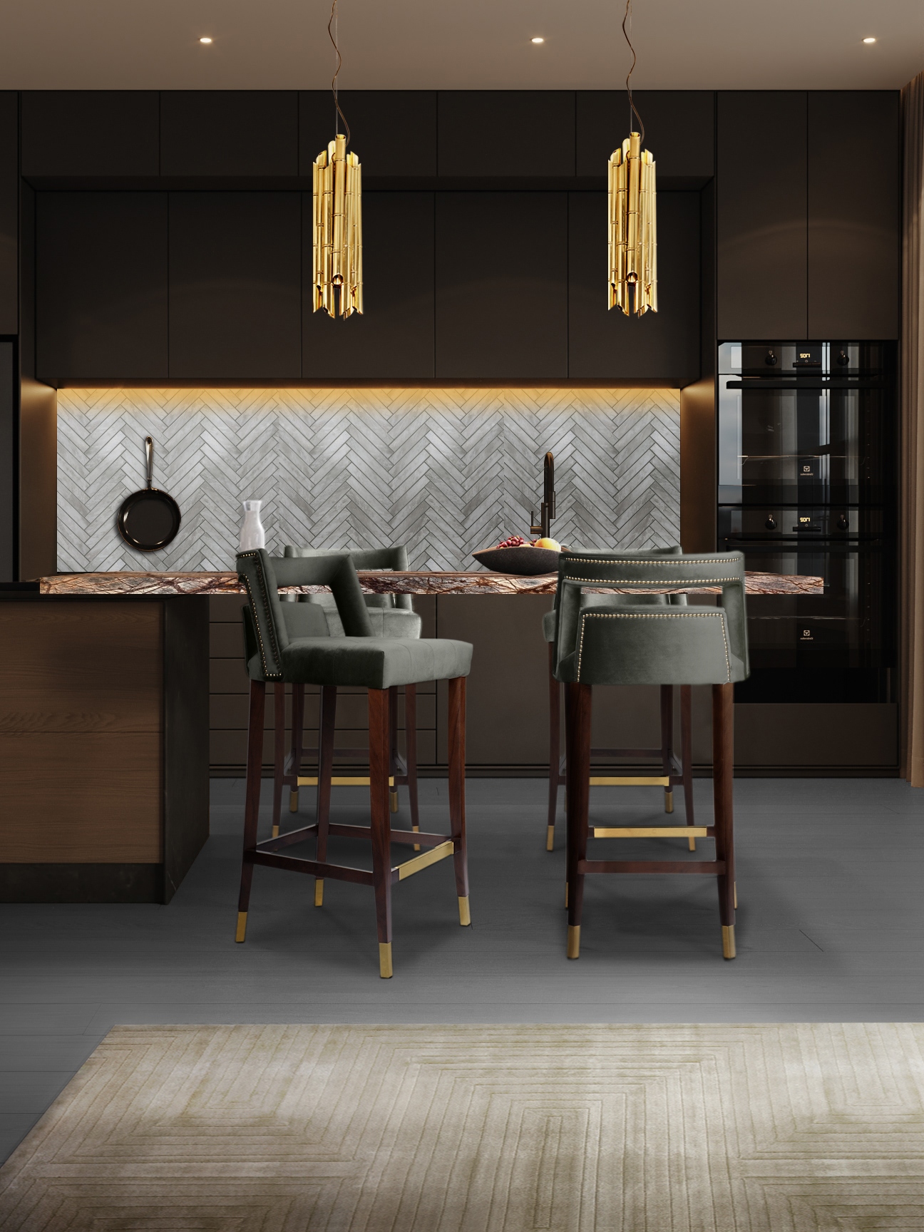Modern contemporary kitchen home design with the WHITE GARDEN&nbsp;RUG by Rug'Society