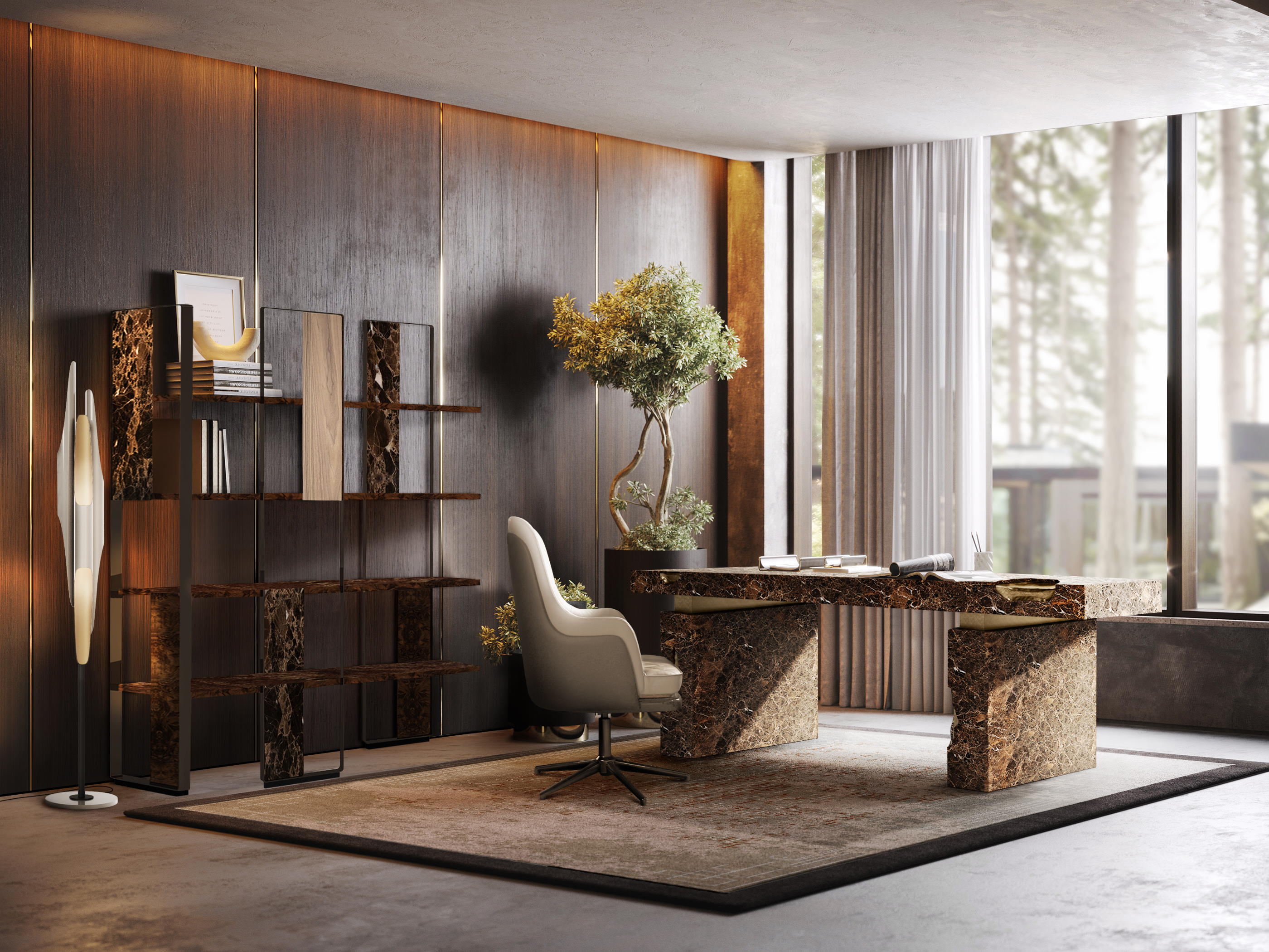 Modern Contemporary Office Area With Ruin&nbsp;Rug by Rug'Society