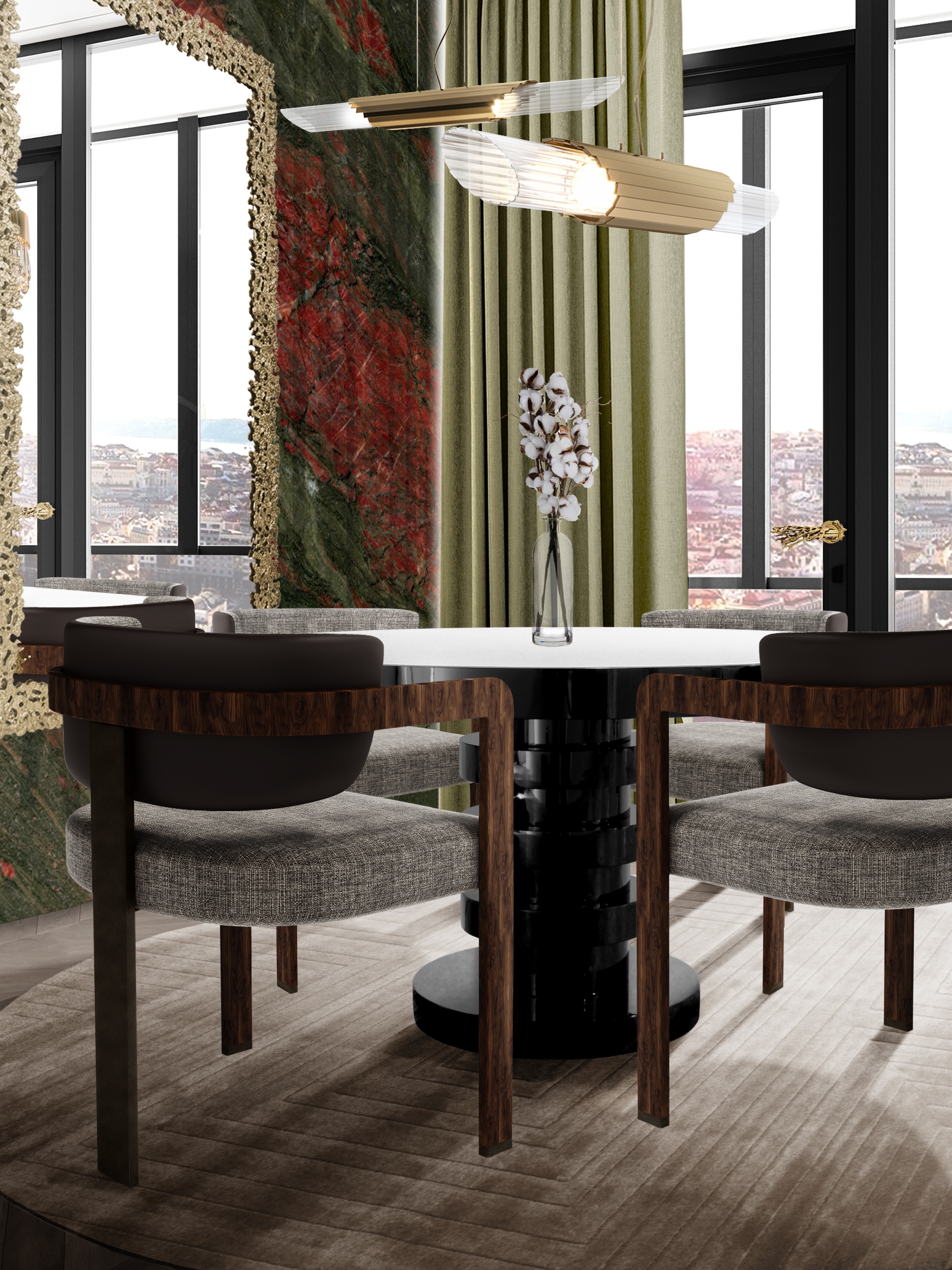 Modern Dining Room With Round Neutral White Garden&nbsp;Rug by Rug'Society