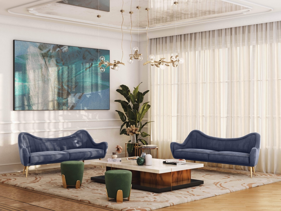 Modern Elegant Living Room With Merfilus Square Rug - Rug'Society