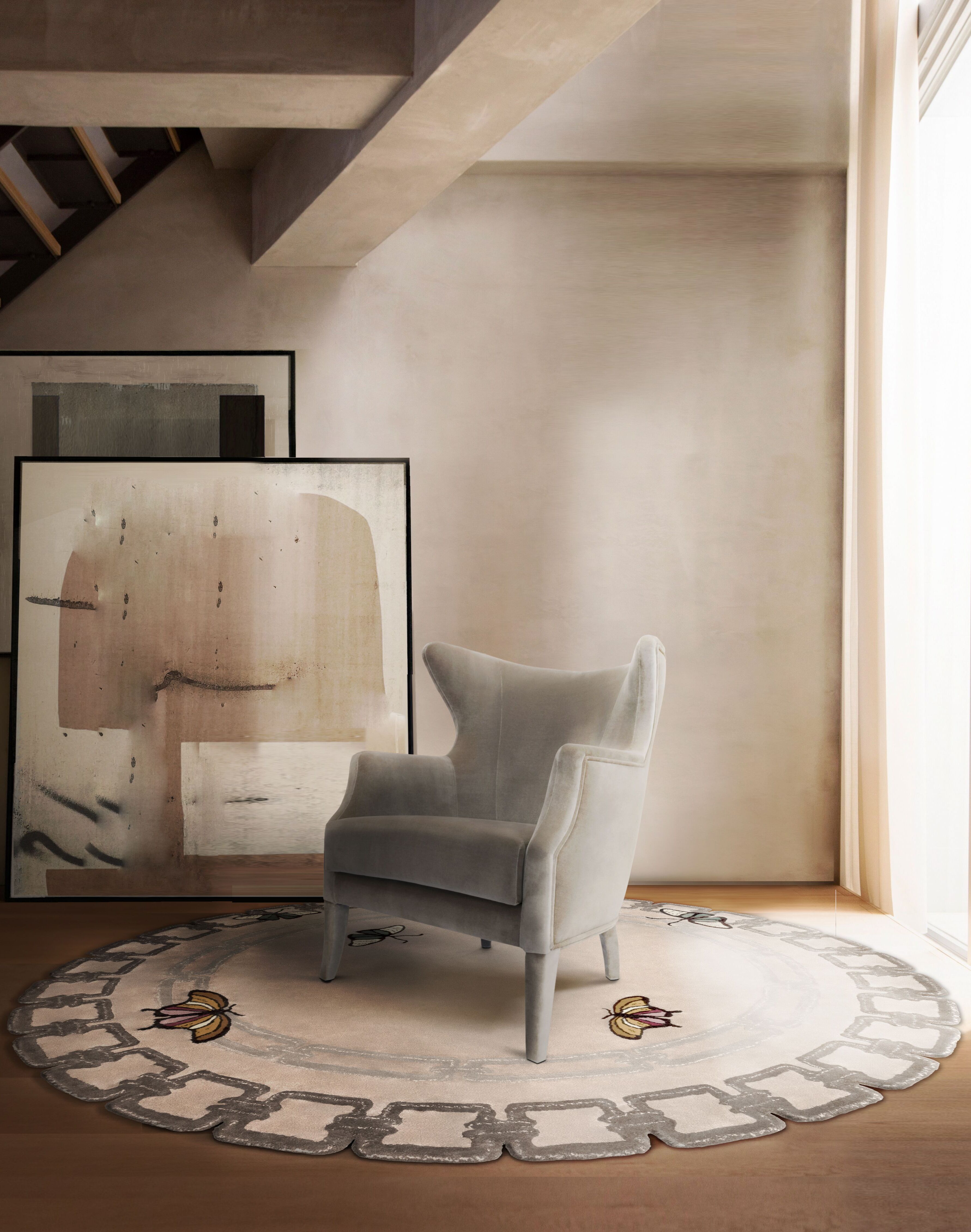 Modern Hallway Highlighted By Metamorphosis Round&nbsp;Rug by Rug'Society
