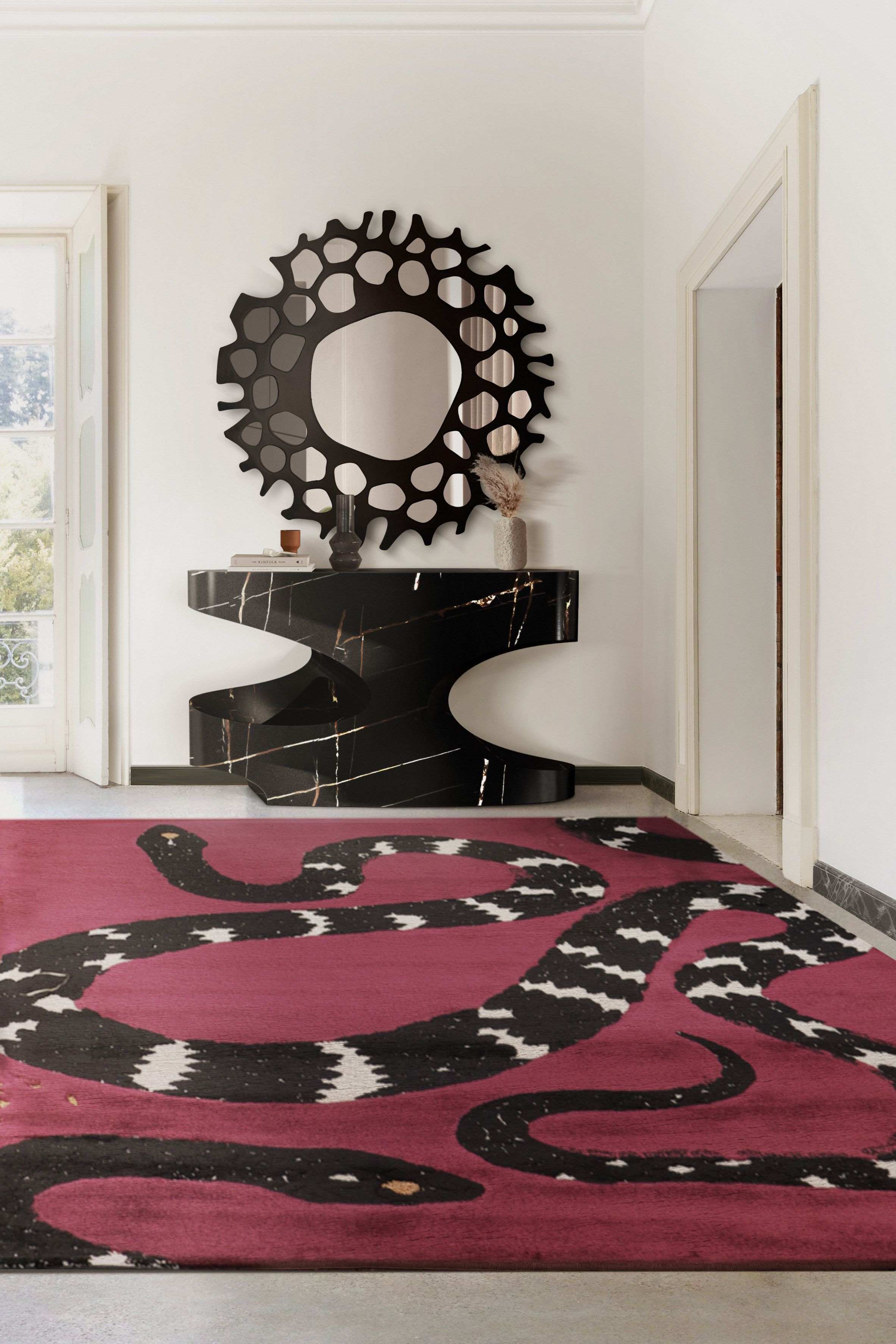 Modern Hallway With The Irreverent Snake 8 Botanical&nbsp;Rug by Rug'Society
