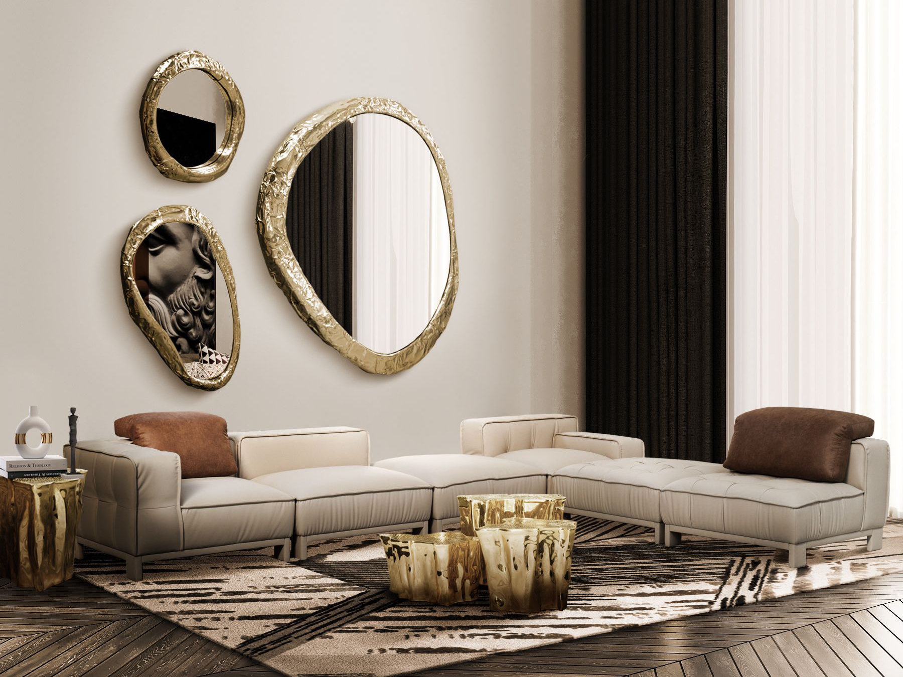 Modern Living Room With Terracotta Details and Xisto Handmade&nbsp;Rug by Rug'Society