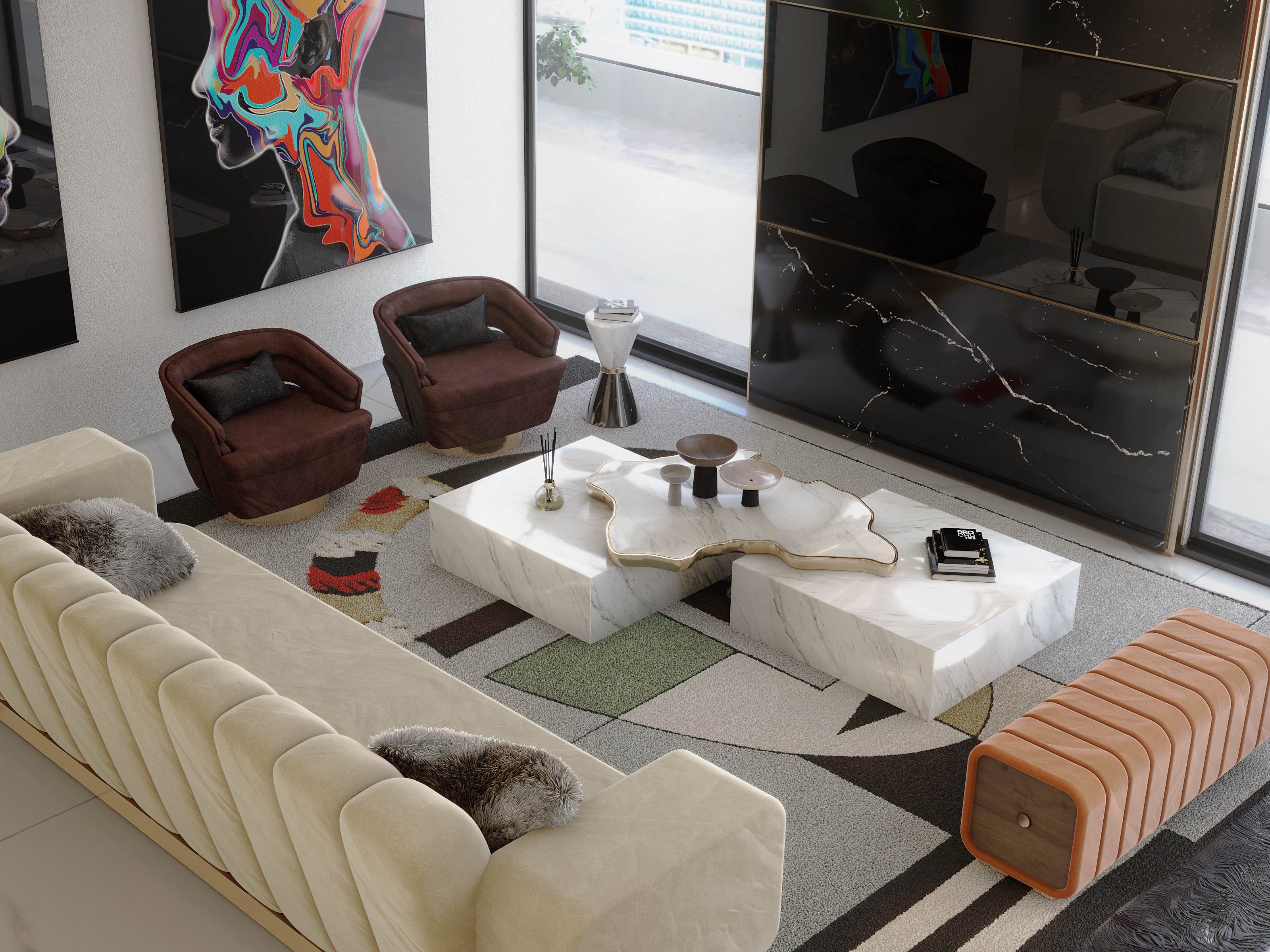 MODERN LIVING ROOM WITH THE UNIQUE MIRA&nbsp;RUG by Rug'Society