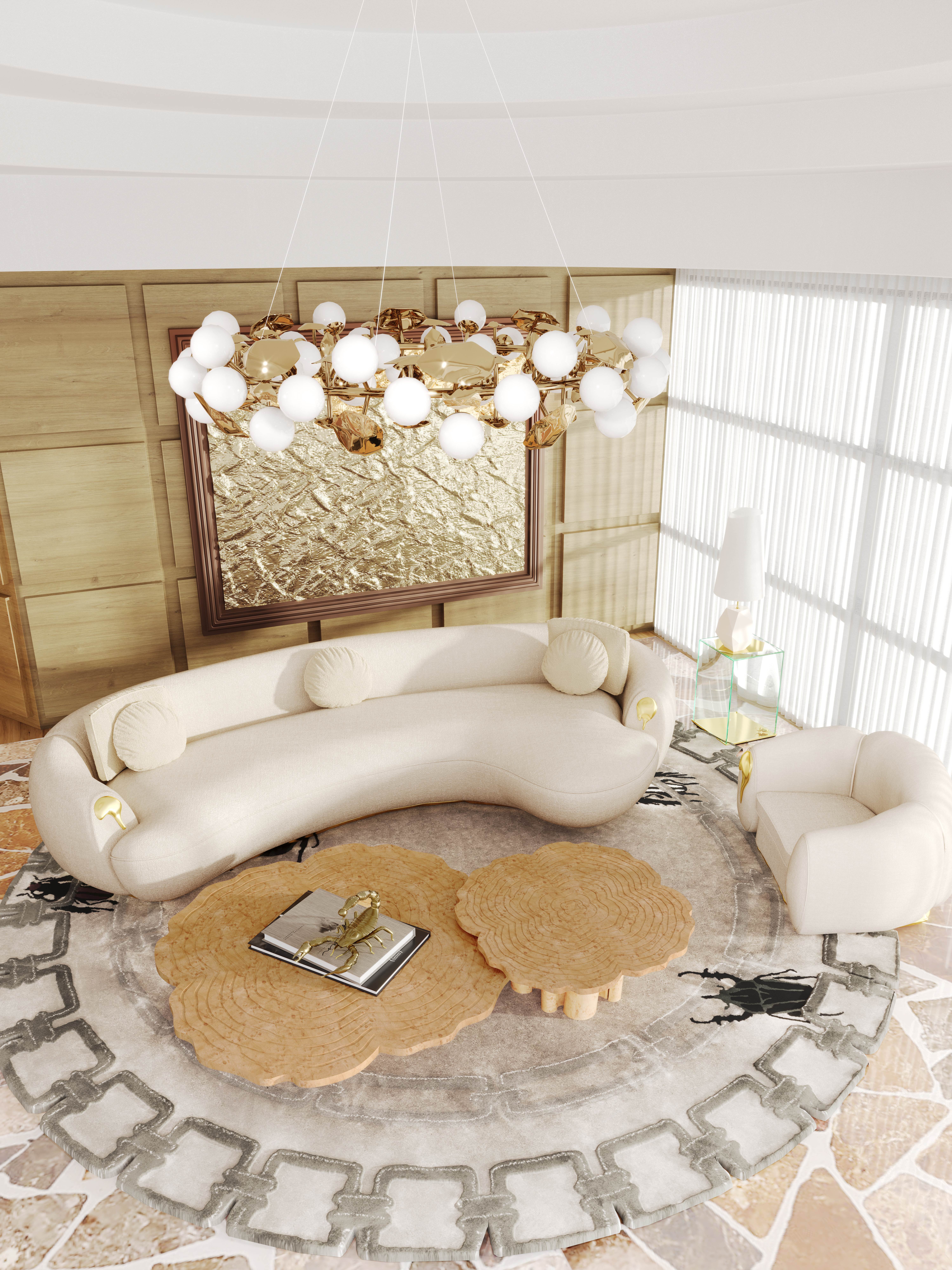 MODERN LUXURY LIVING ROOM WITH AMAZING GOLDEN BUGS&nbsp;RUG by Rug'Society