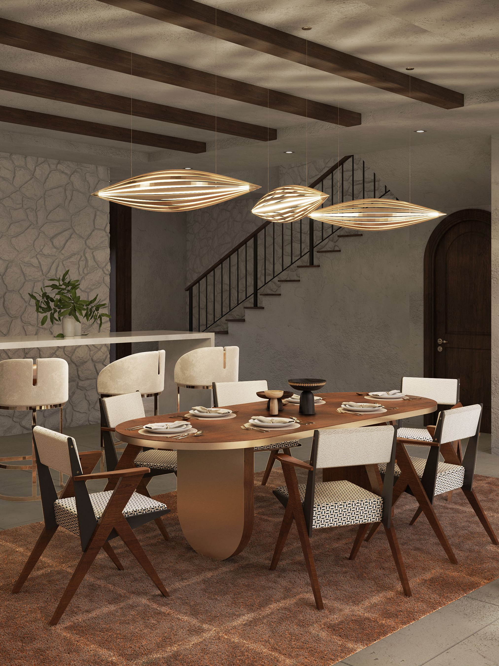 Modern Mid-Century Dining Room With Terracotta&nbsp;Rug by Rug'Society
