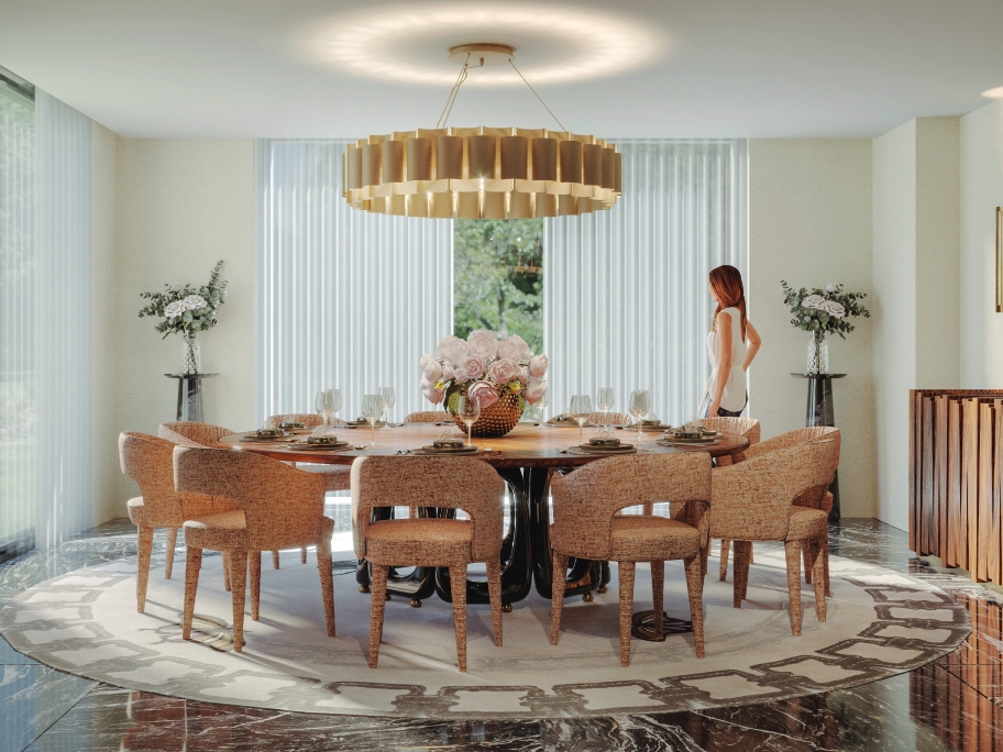 Modern Neutral Dining Room With Metamorphosis&nbsp;Rug by Rug'Society