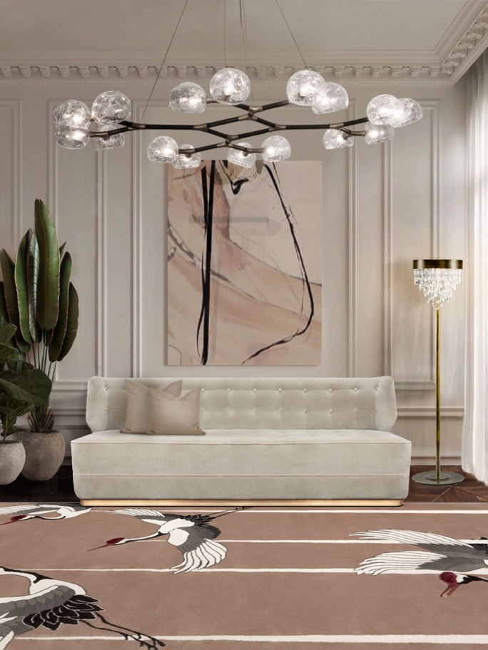 Neutral Delicate Living Room With Heron&nbsp;Rug by Rug'Society