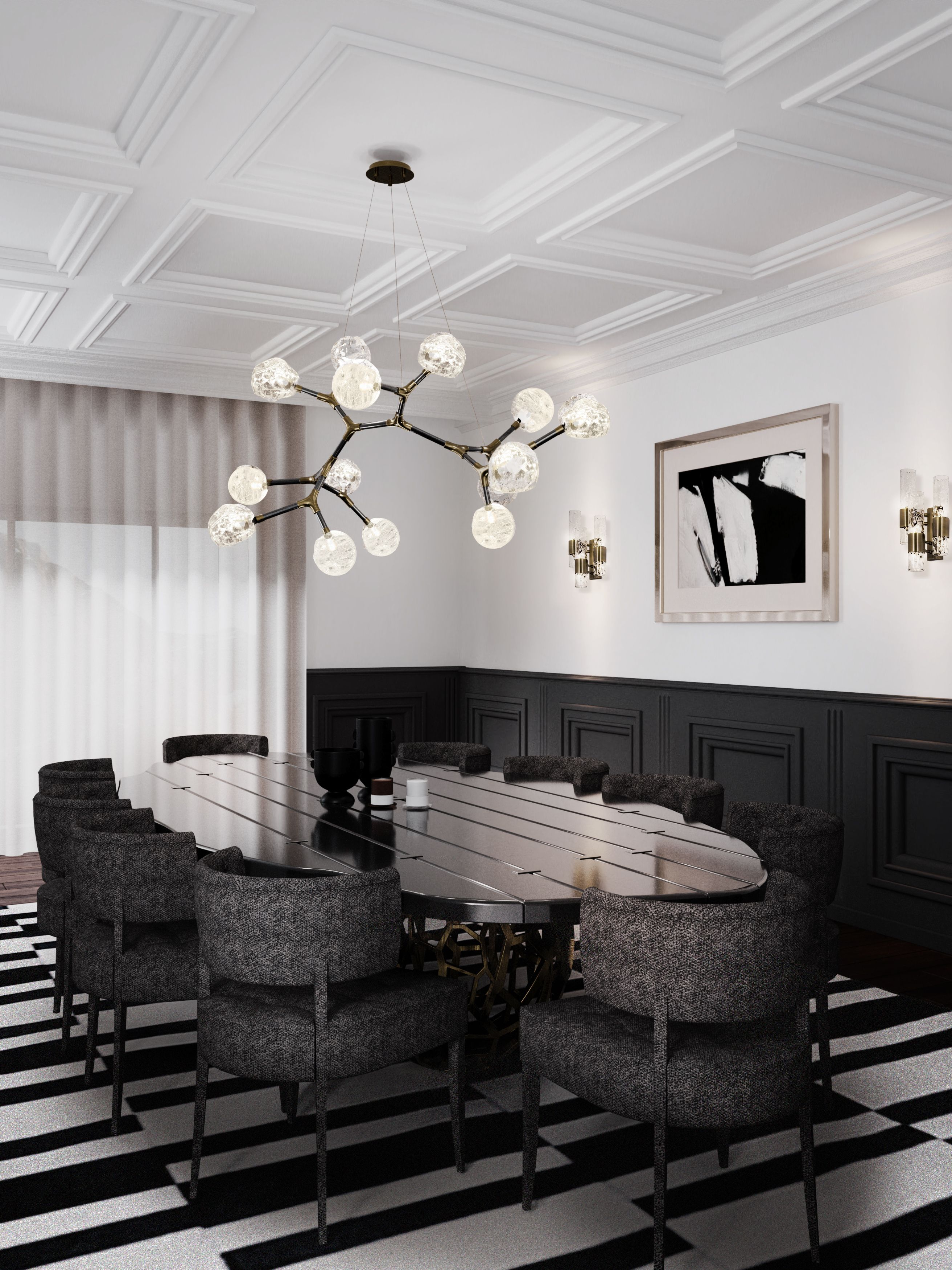 Neutral Dining Room with Geometric Influence in the Mila&nbsp;Rug by Rug'Society