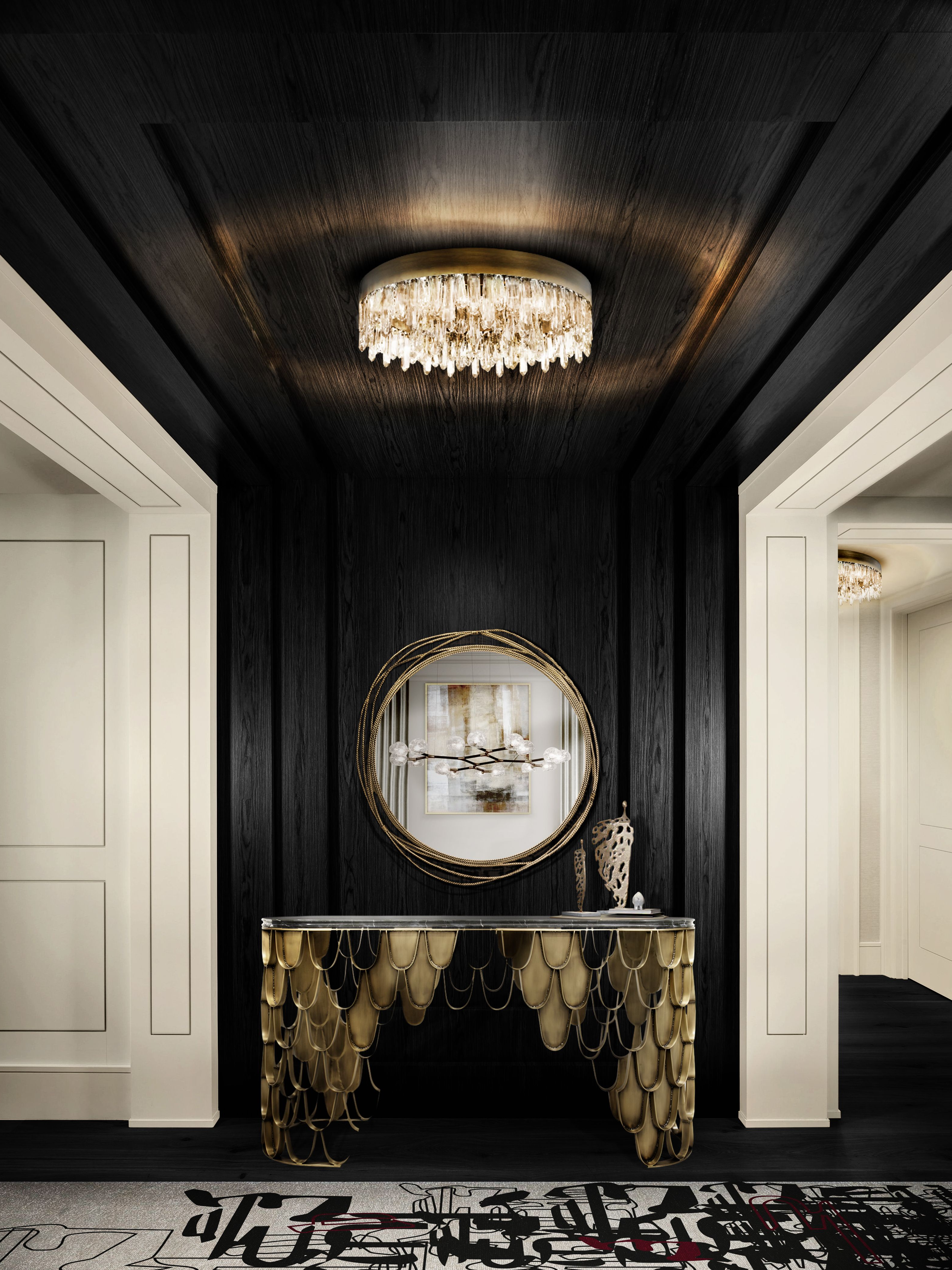Neutral Hallway Design with the Illustrious Inkblind II&nbsp;Rug by Rug'Society