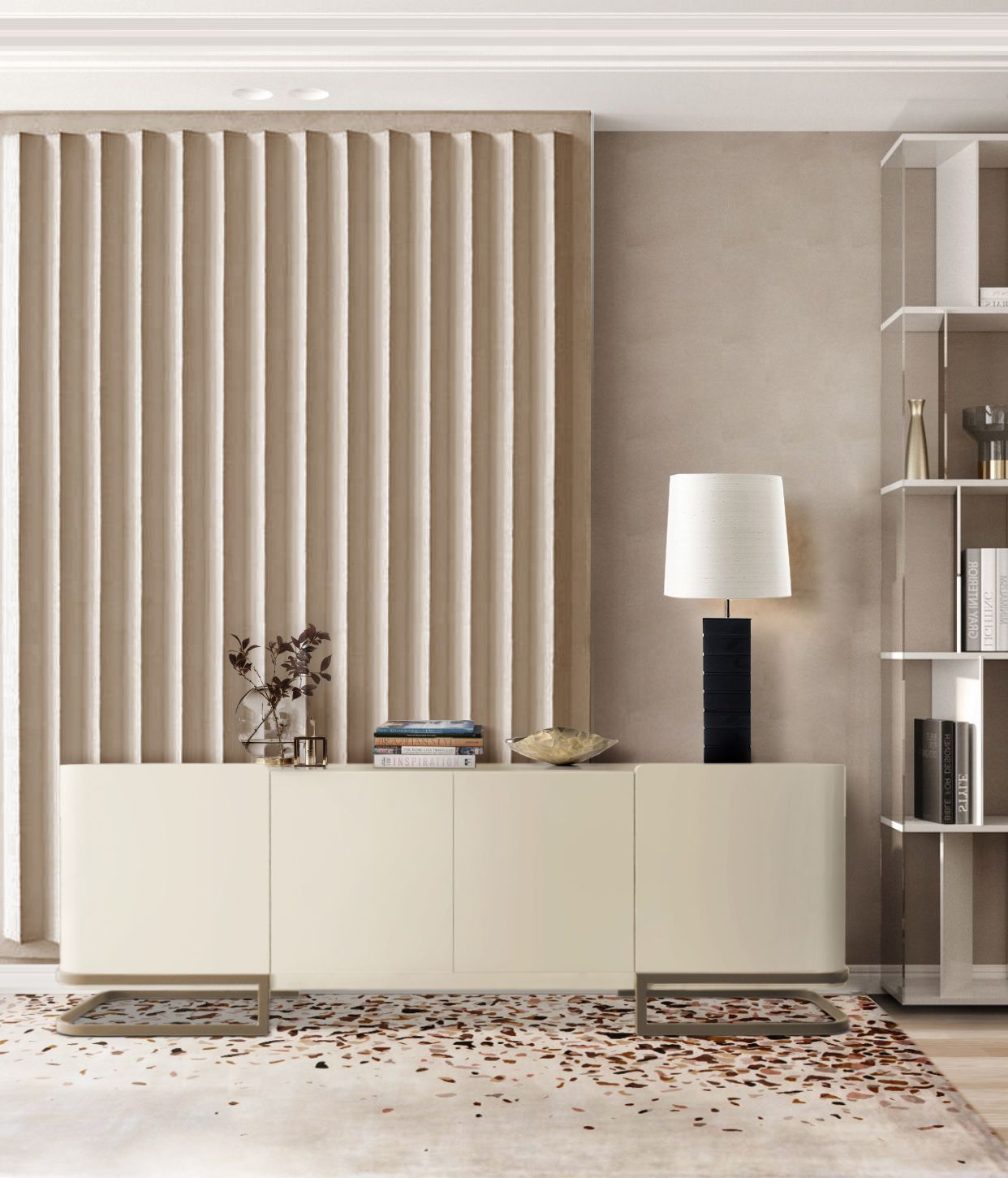 Neutral Hallway With Terrazzo&nbsp;Rug by Rug'Society