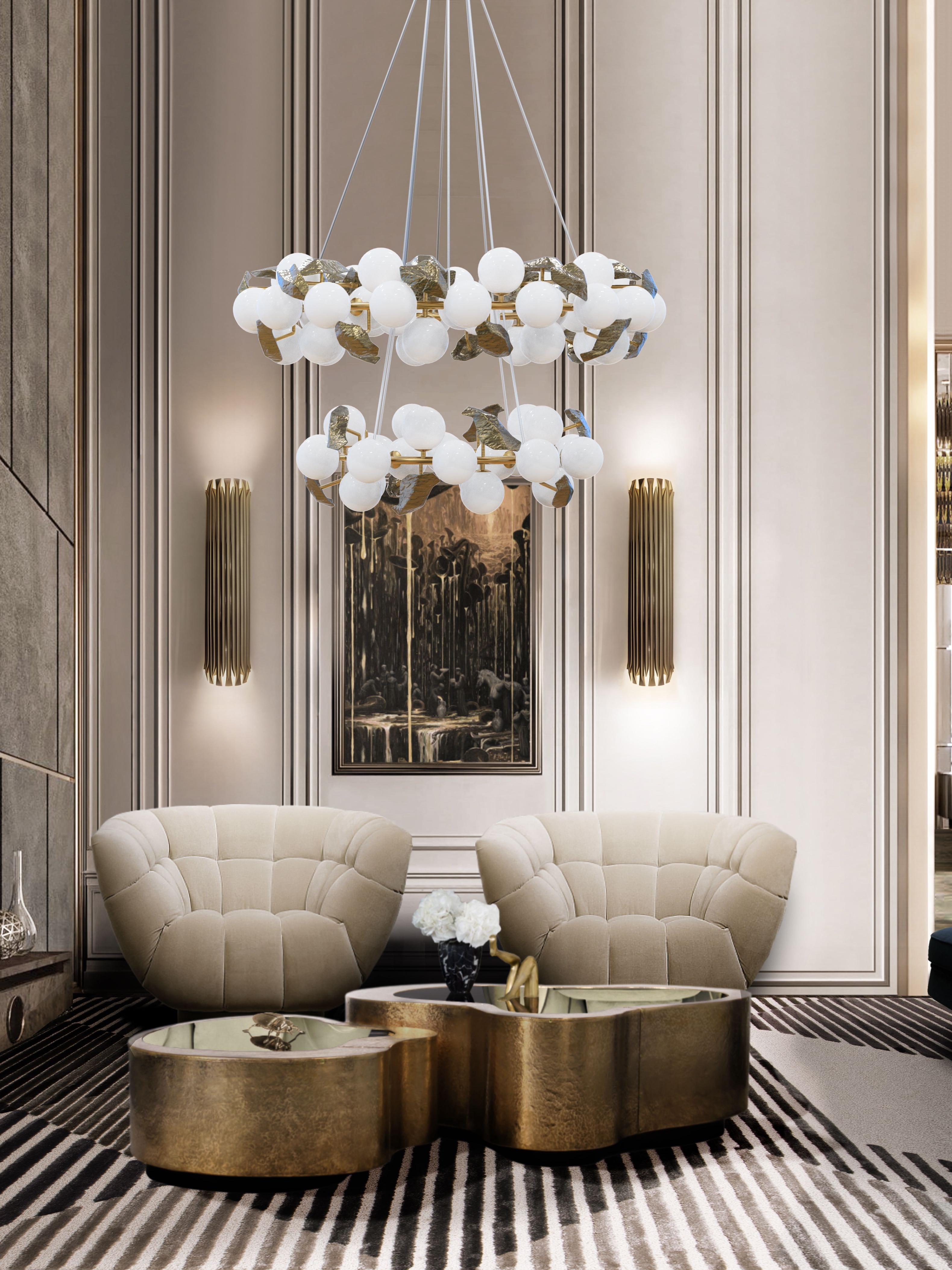 Neutral Living Room Ambiance with Hues of Gold and the Air&nbsp;Rug by Rug'Society