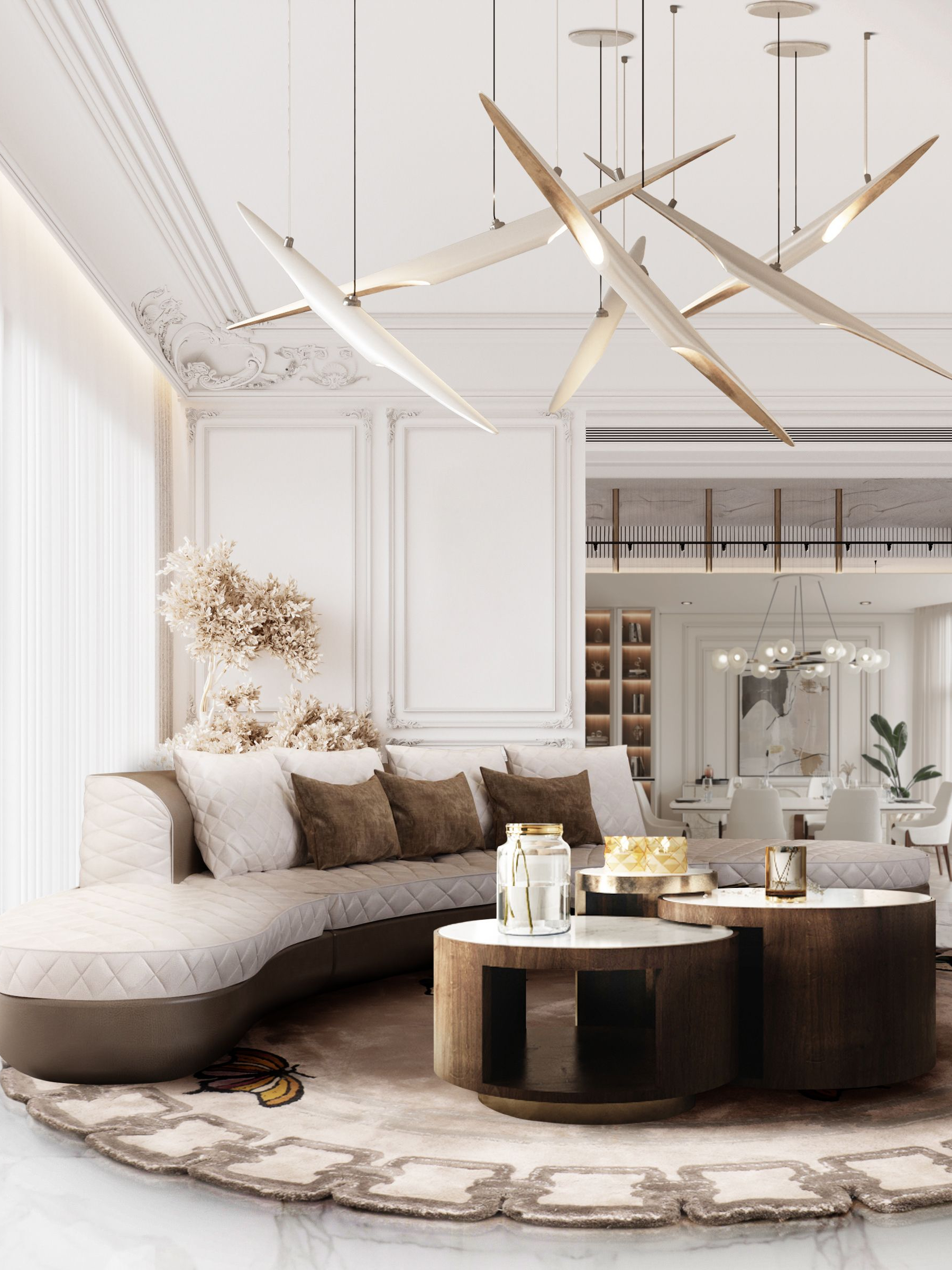 Neutral Living Room With Metarmophosis Round&nbsp;Rug by Rug'Society