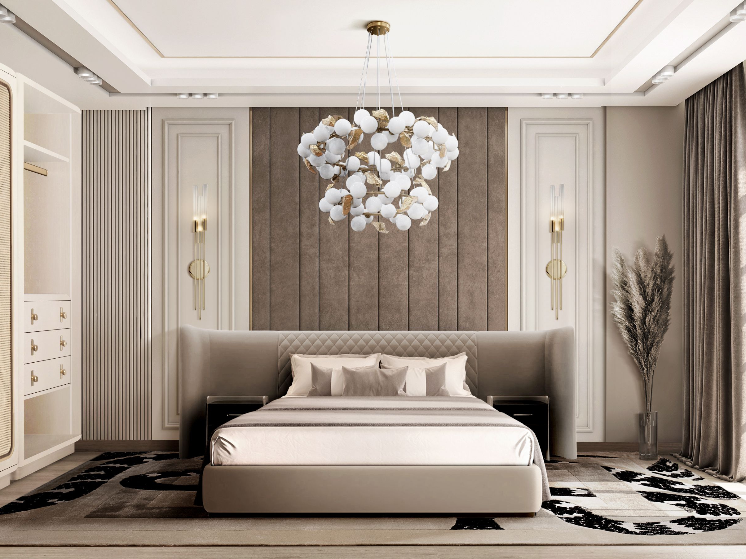 Neutral Toned Bedroom with the Alluring Imperial Snake&nbsp;Rug by Rug'Society