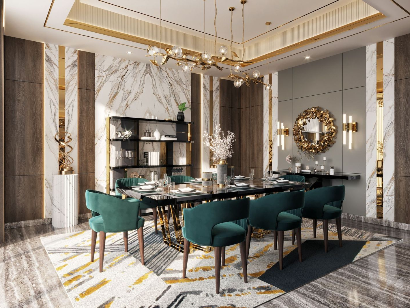 Opulent Dining Room With Xisto Geometric&nbsp;Rug by Rug'Society