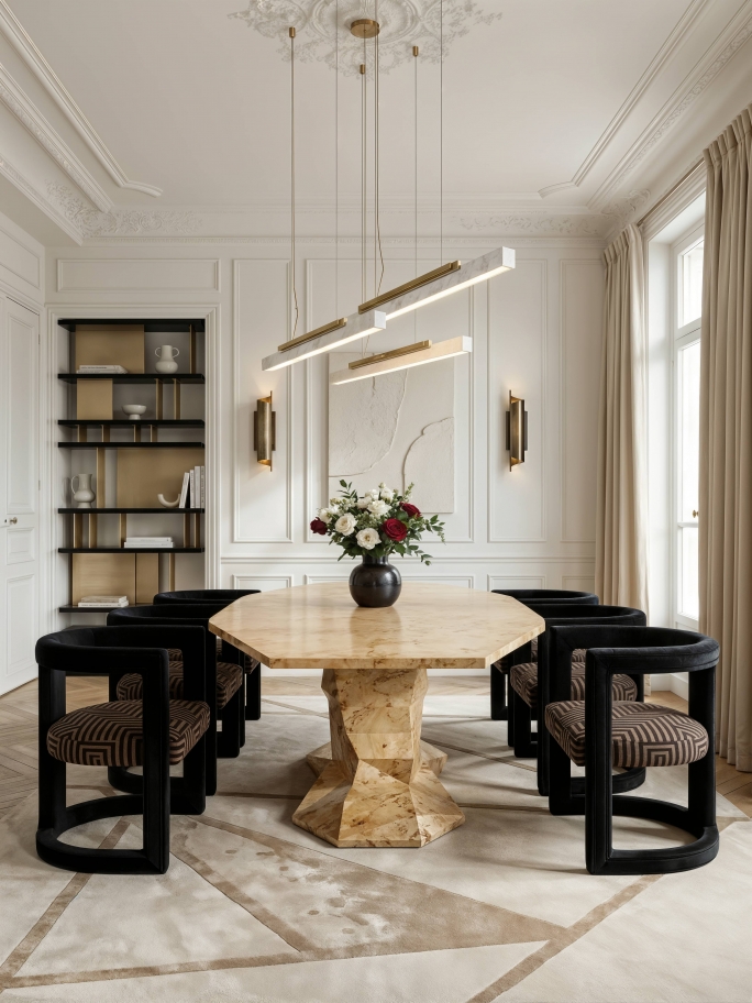 Refined Contemporary Dining Room With Bauhau Rug - Rug'Society
