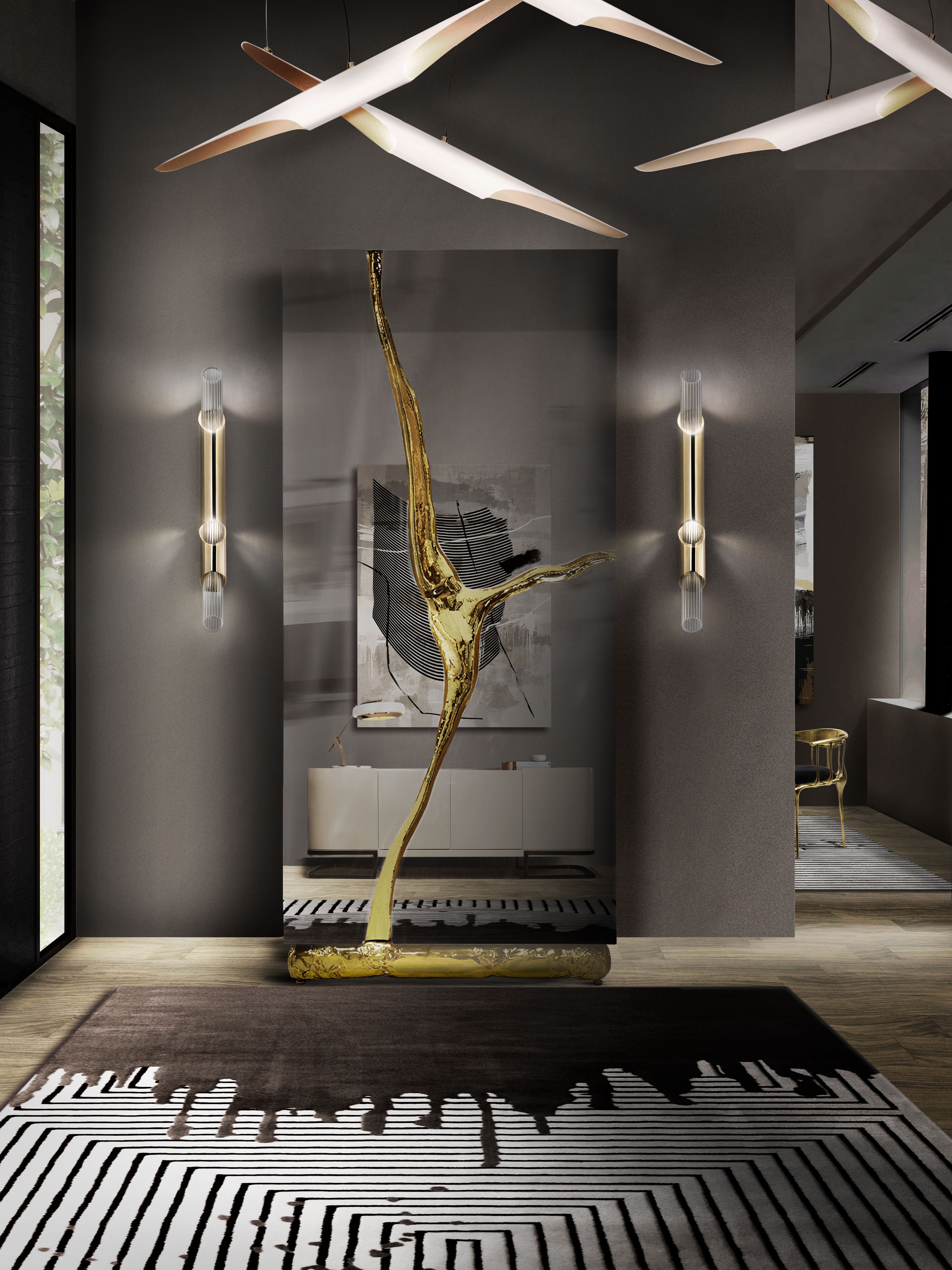 Sleek Modern Hallway Decor In Black And White With Valencia&nbsp;Rug by Rug'Society