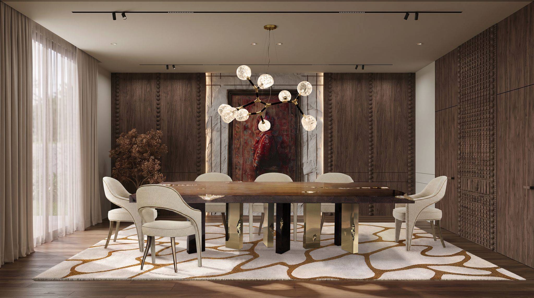 Statement Dining Room With Cell&nbsp;Rug by Rug'Society