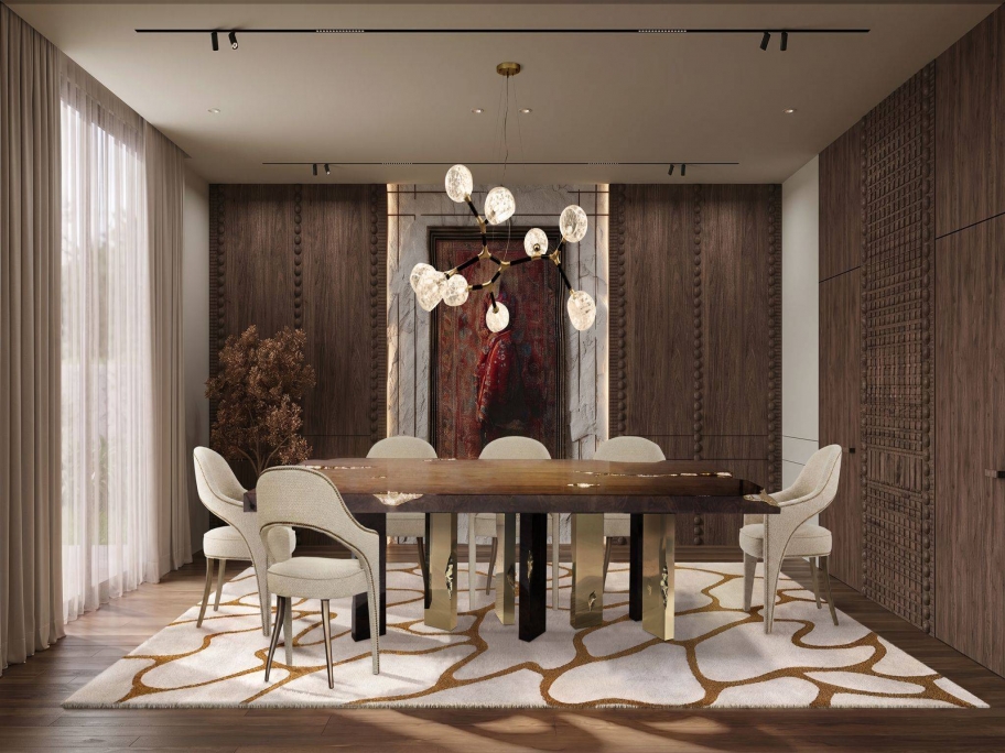 Statement Dining Room With Cell Rug - Rug'Society