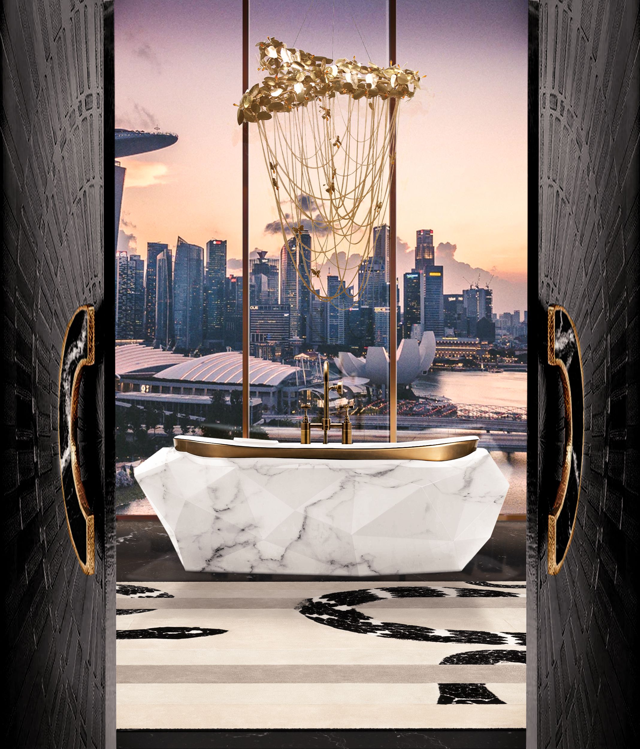 Stunning Master Bathroom With Imperial Snake&nbsp;Rug by Rug'Society