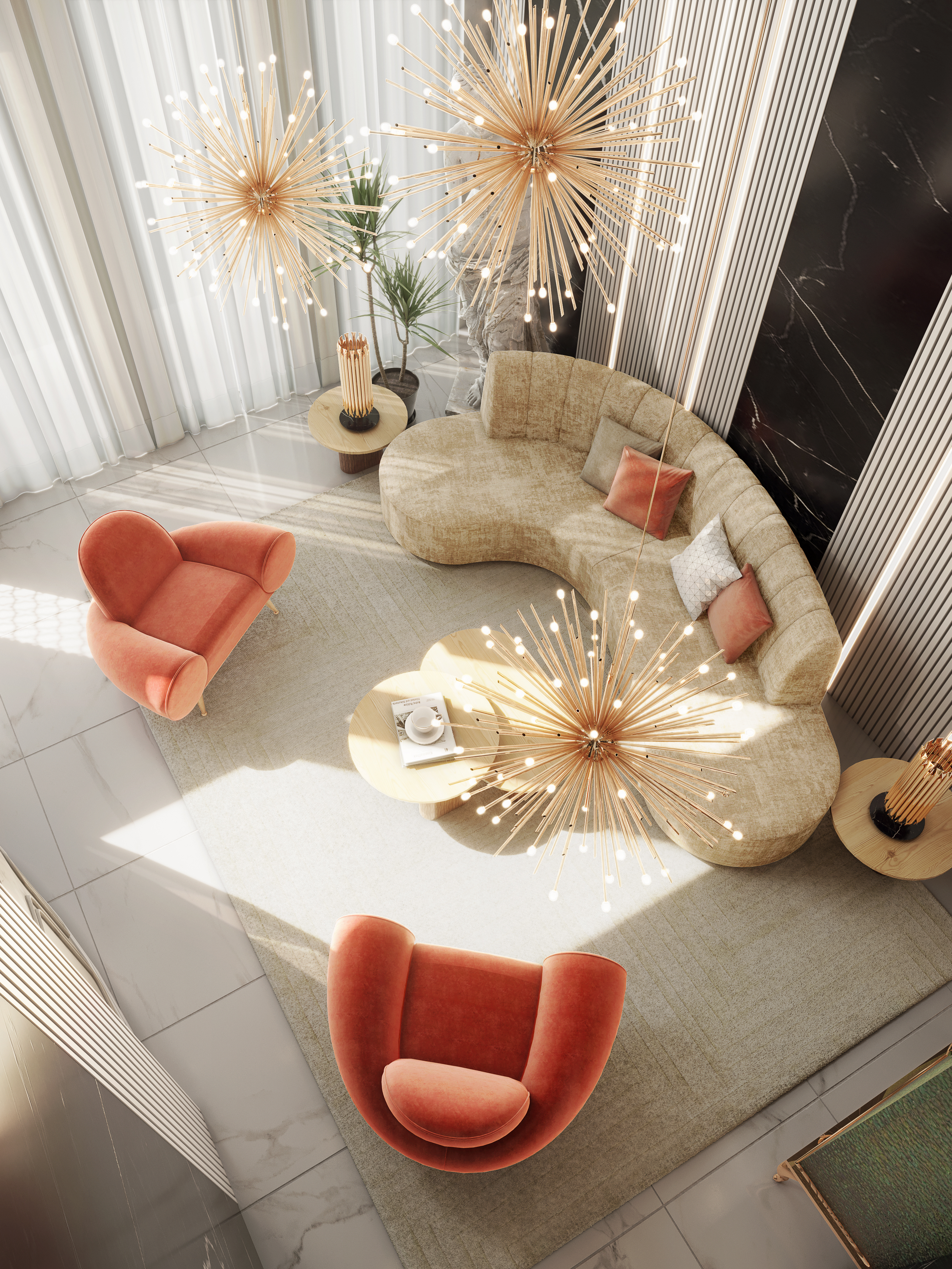 Stunning Modern Contemporary Living Room With White Garden&nbsp;Rug by Rug'Society