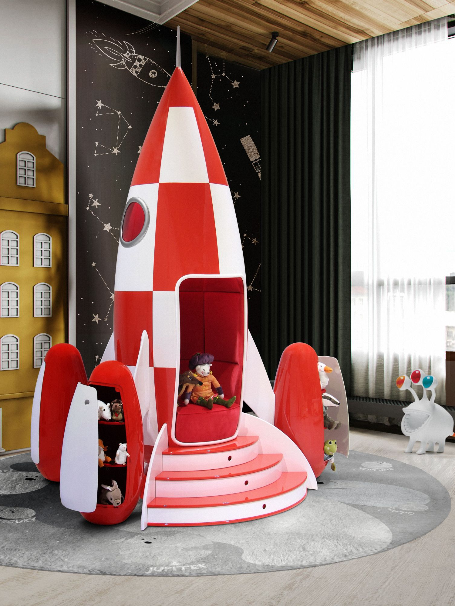 Truly Unique Bedroom with the Neutral Kid's Planet Party&nbsp;Rug by Rug'Society