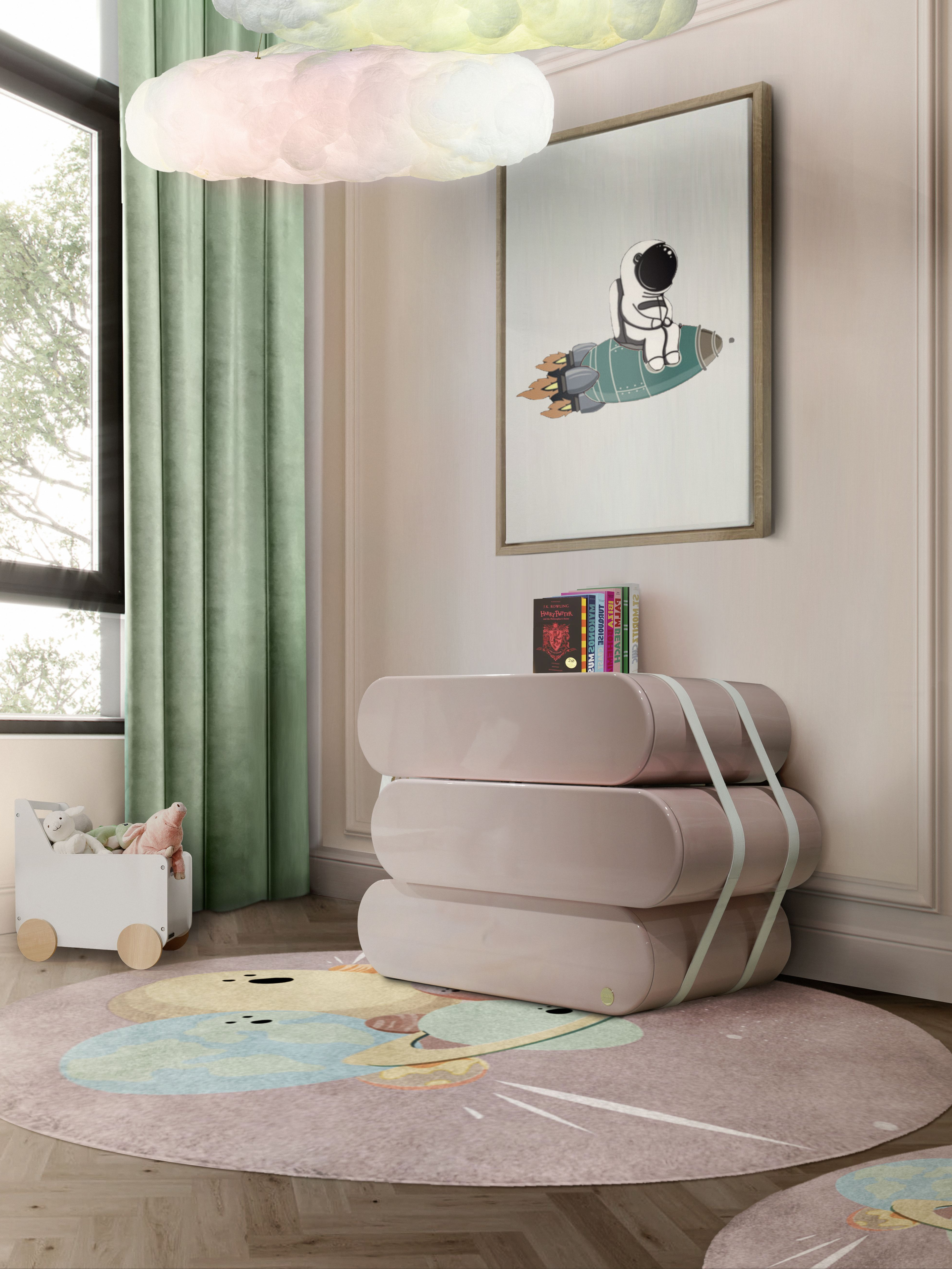 Unique and Comforting Reading Corner with IV Planets Round&nbsp;Rug by Rug'Society