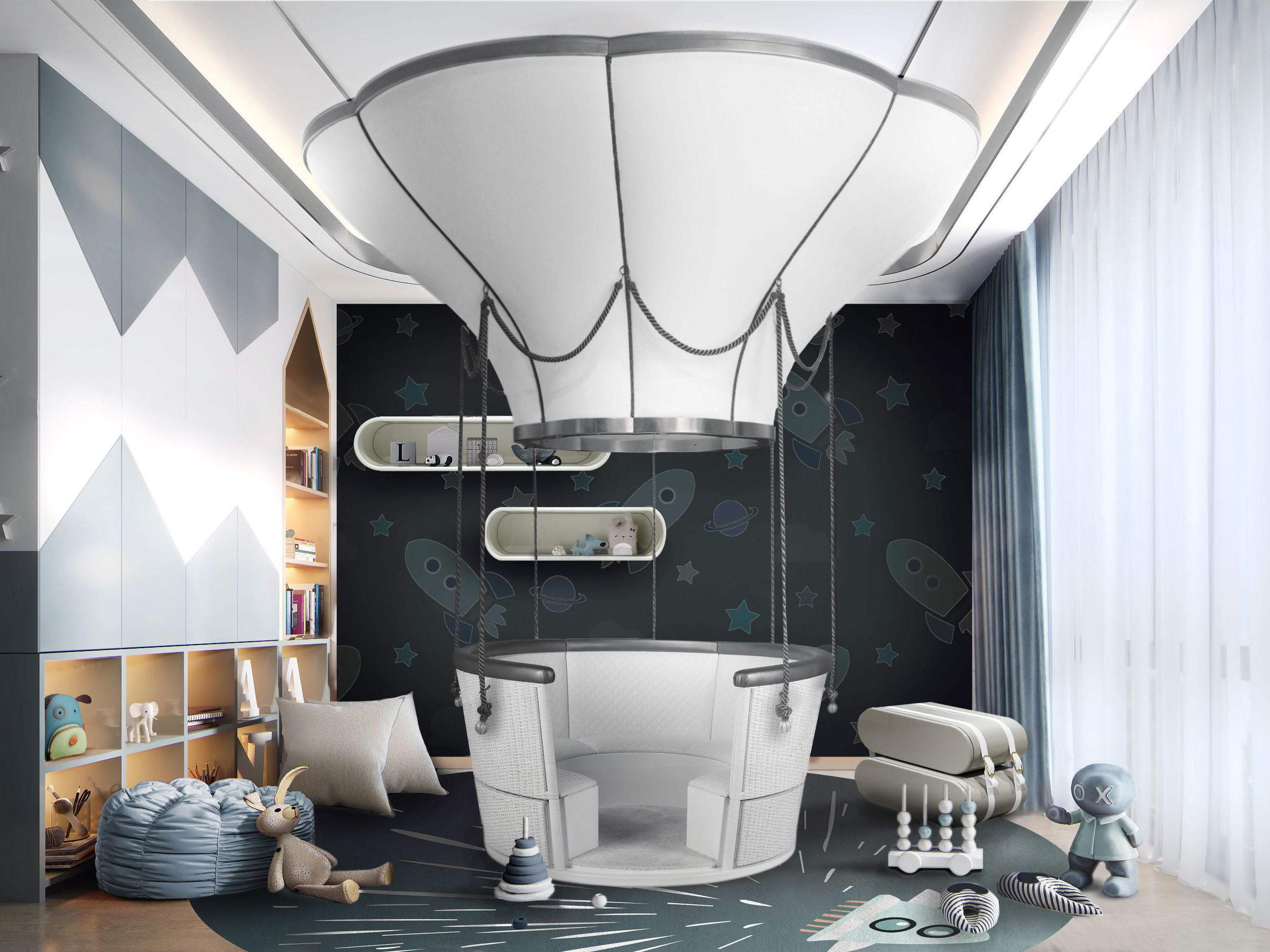 Unique and Fun Kid's Bedroom with the Thunder Rocket Round&nbsp;Rug by Rug'Society